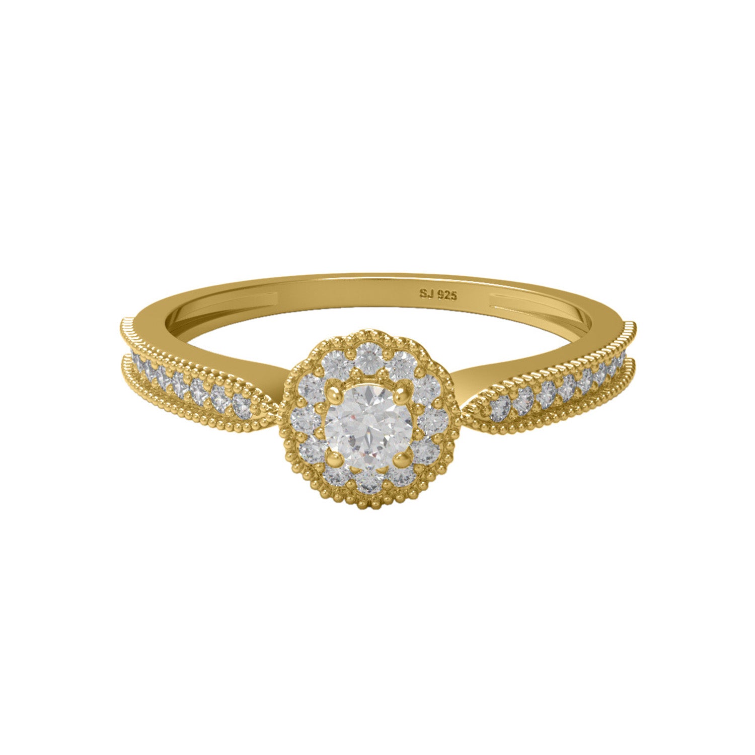Anello con doppio alone di moissanite e design Milgrain – Argento Sterling