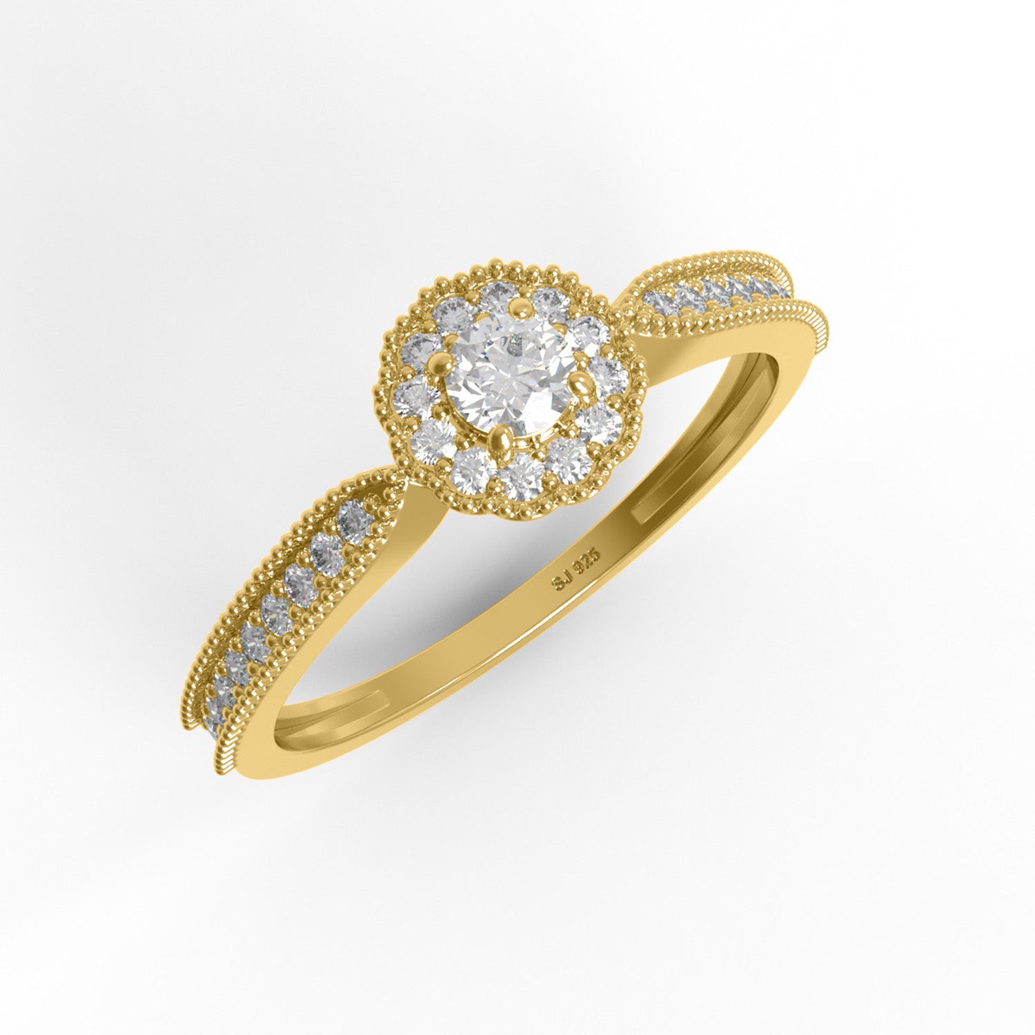 Anello con doppio alone di moissanite e design Milgrain – Argento Sterling