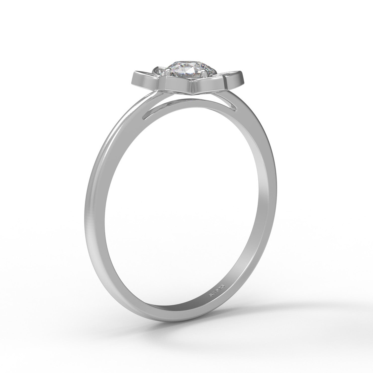 Moissanite Lotus Petal Floral Halo Ring – Sterling Silver