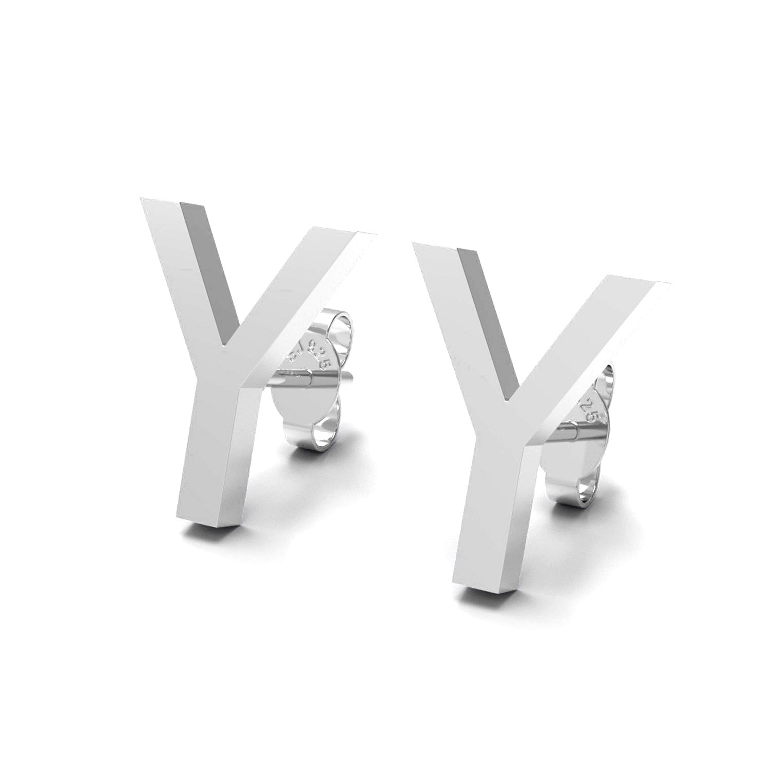 Orecchino a bottone con monogramma iniziale "Y" – Argento Sterling