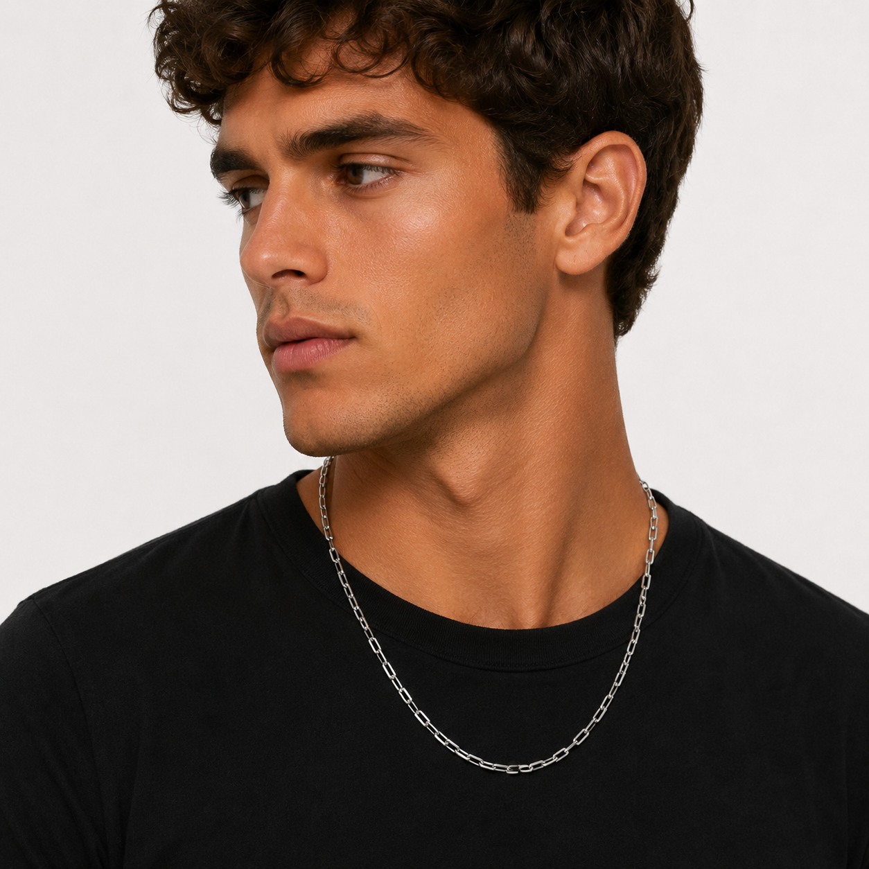 Elongated Link Chain Necklace - Sterling Silver