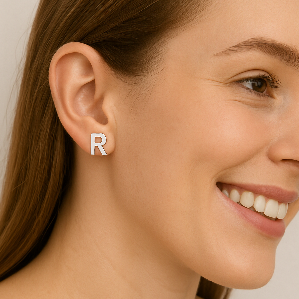 Initial "R" Monogram Stud Earring – Sterling Silver