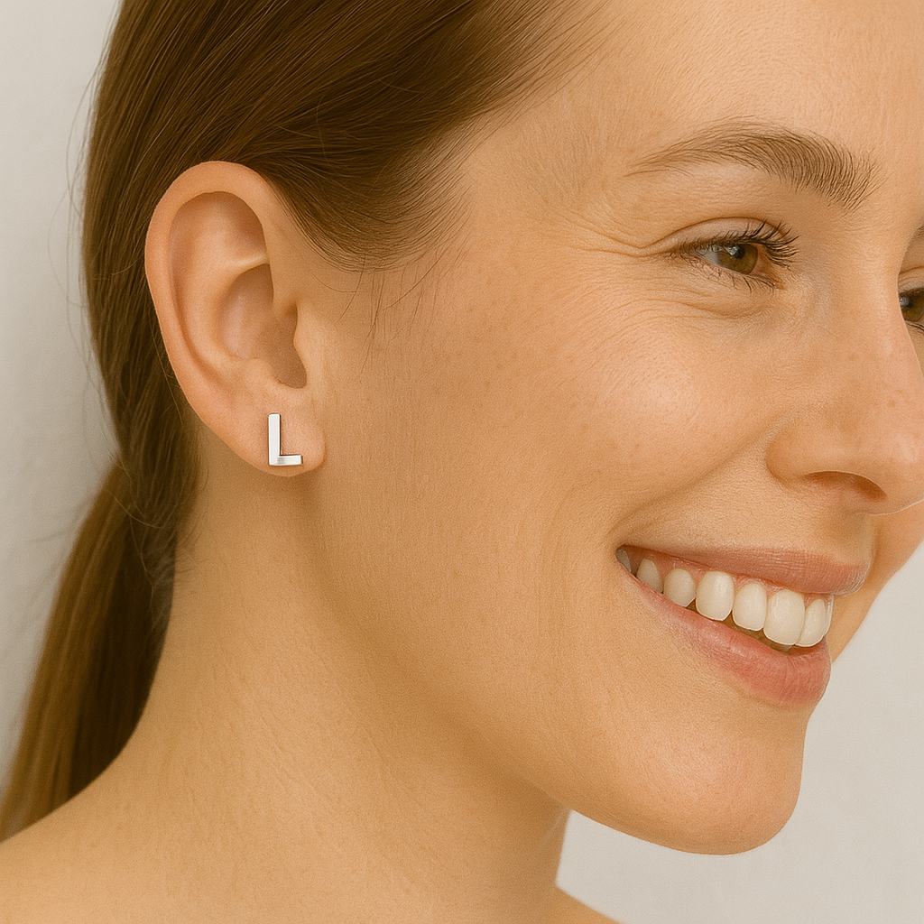 Initial "L" Monogram Stud Earring – Sterling Silver