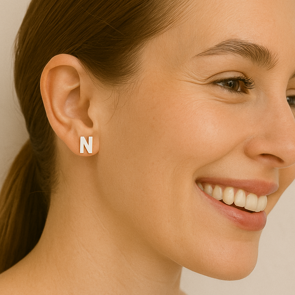 Initial "N" Monogram Stud Earring – Sterling Silver