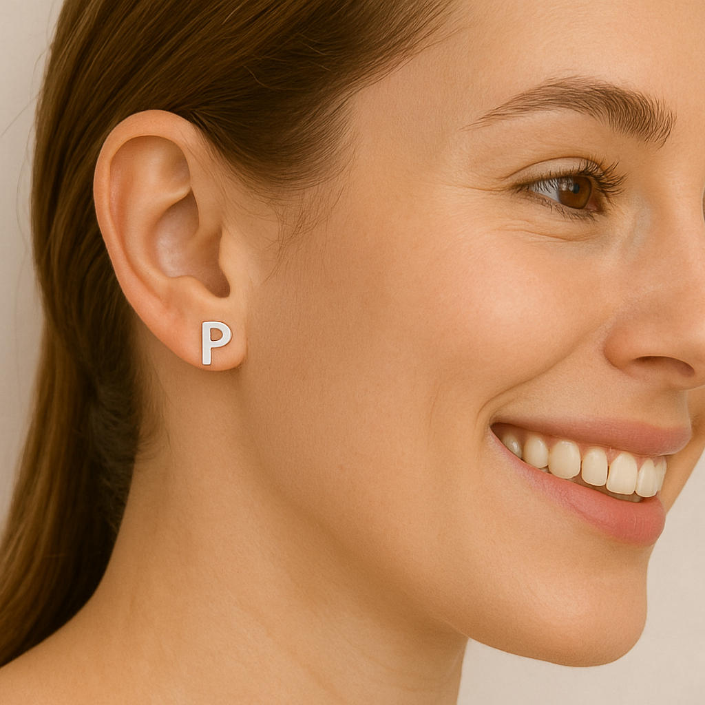Initial "P" Monogram Stud Earring – Sterling Silver