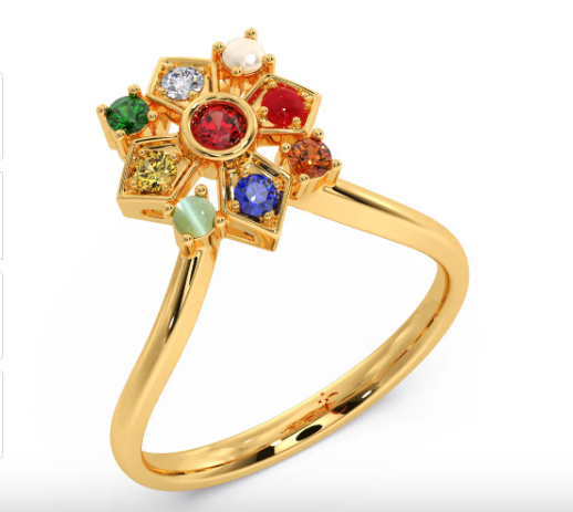 Navratna Ring Gold Plated - Sterling Silver