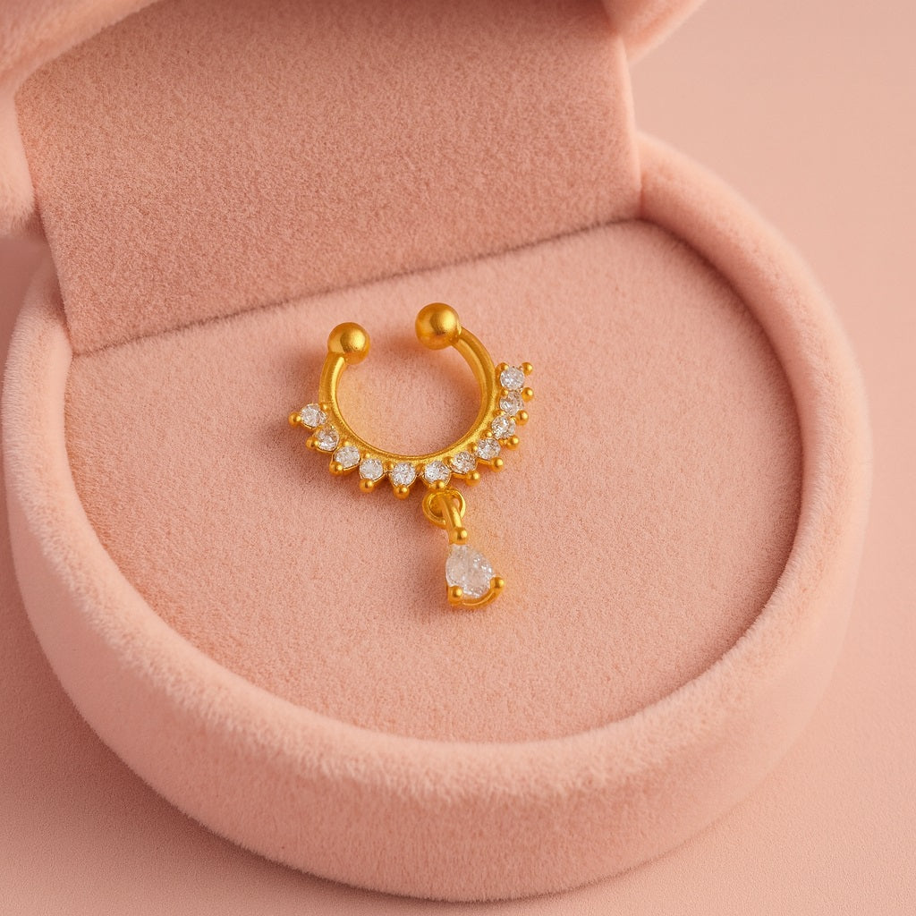 White CZ with Teardrop Dangling Nose Pin – Sterling Silver Gold Plated