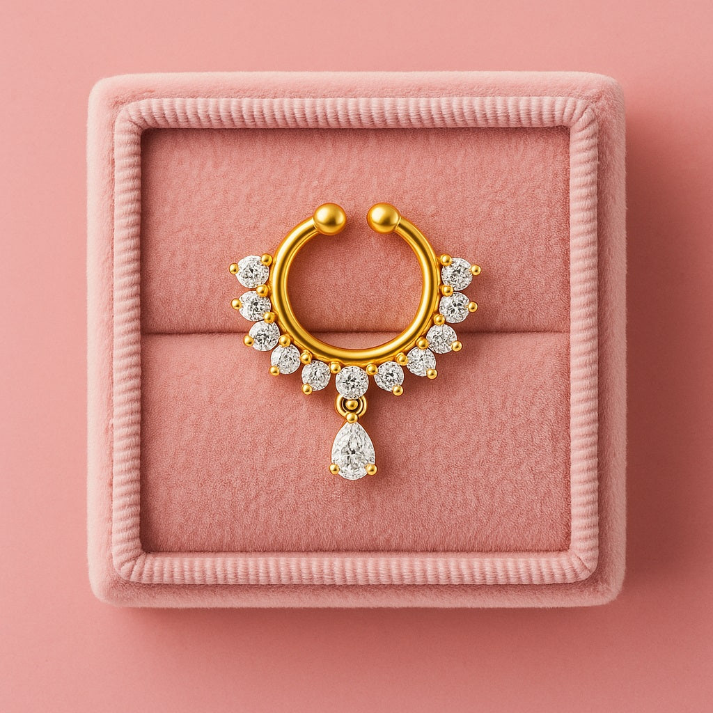 White CZ with Teardrop Dangling Nose Pin – Sterling Silver Gold Plated