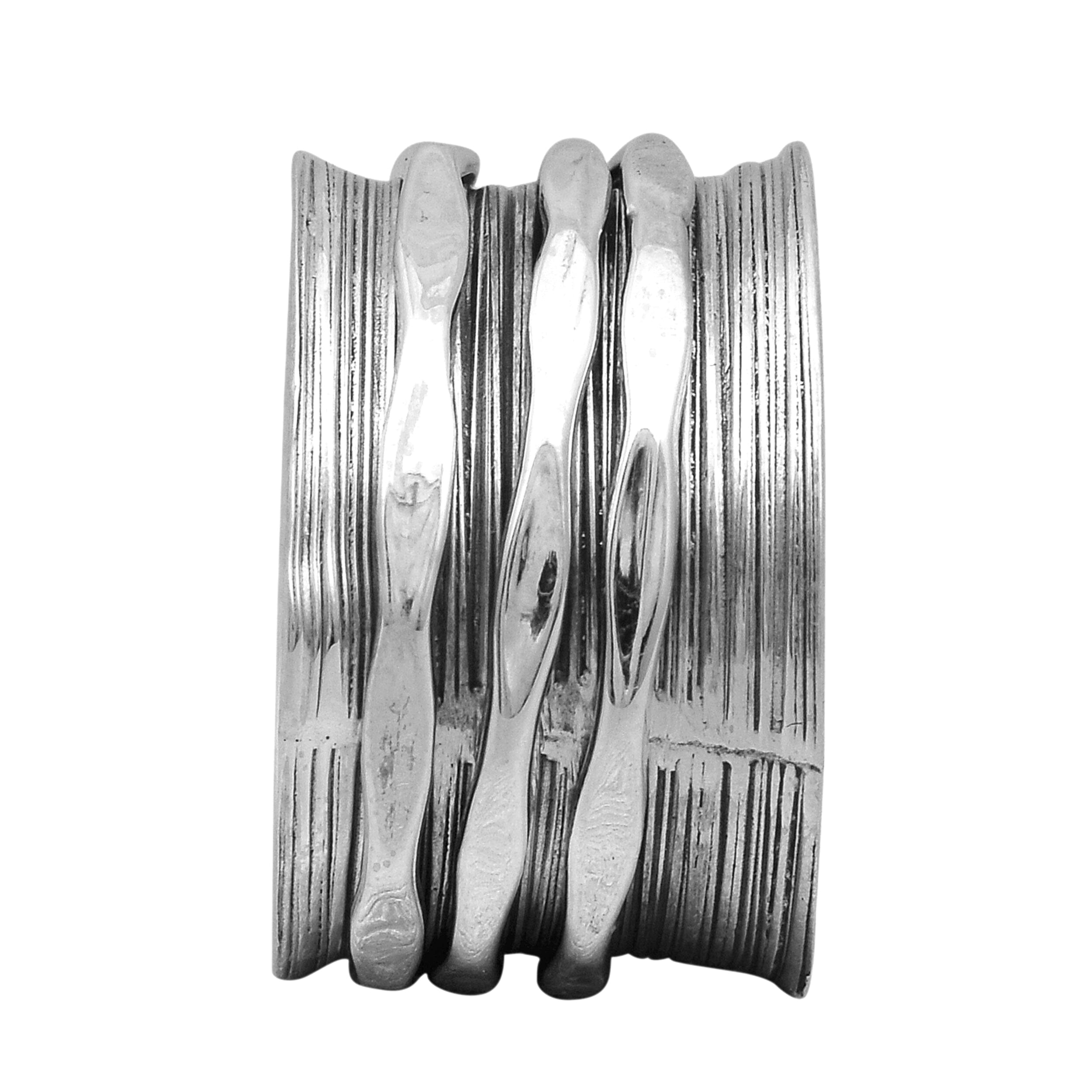 3 Organic Silver Textured Spinner Ring - Sterling Silver Rings SHINE JEWEL 4