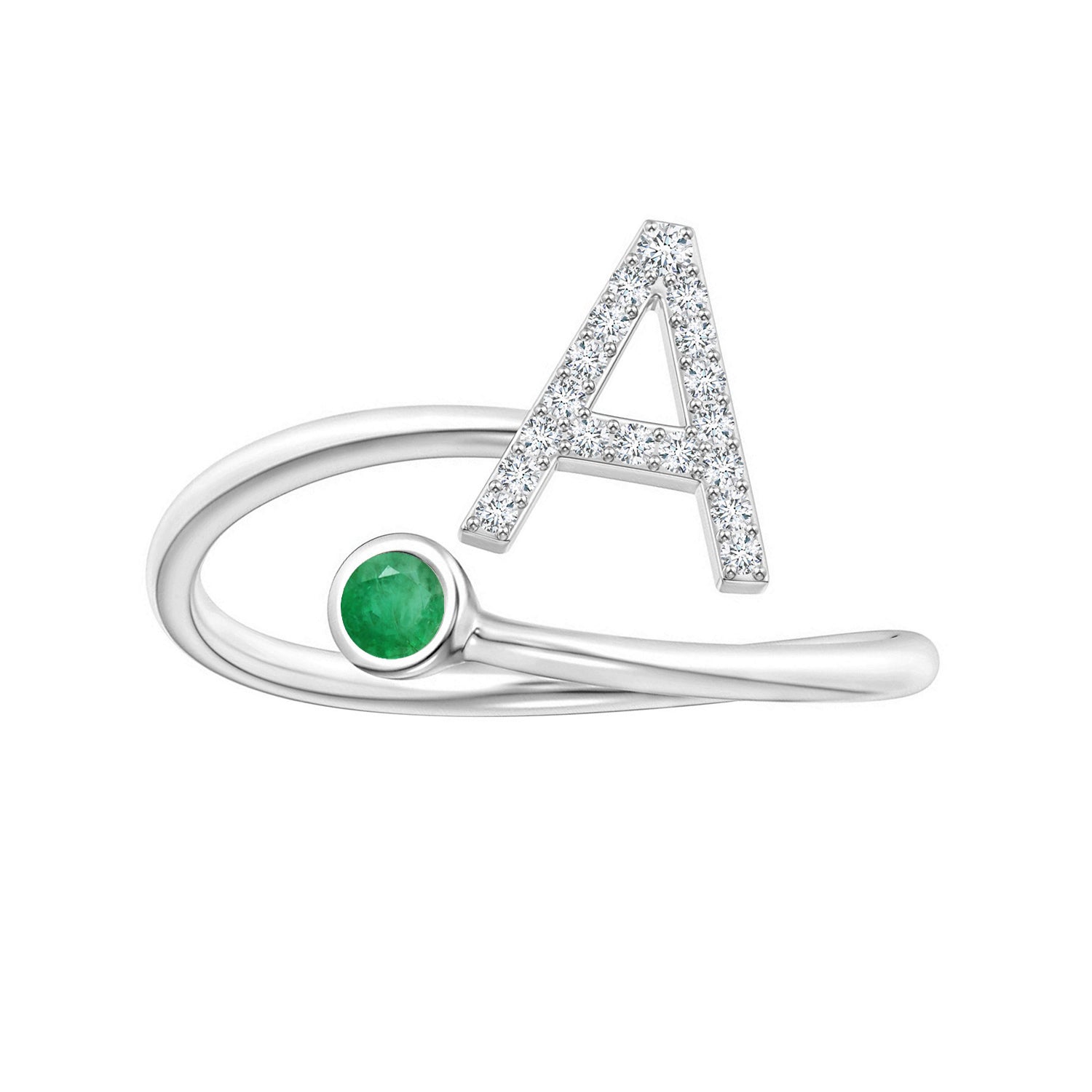 Emerald Initials Alphabet Ring - Sterling Silver