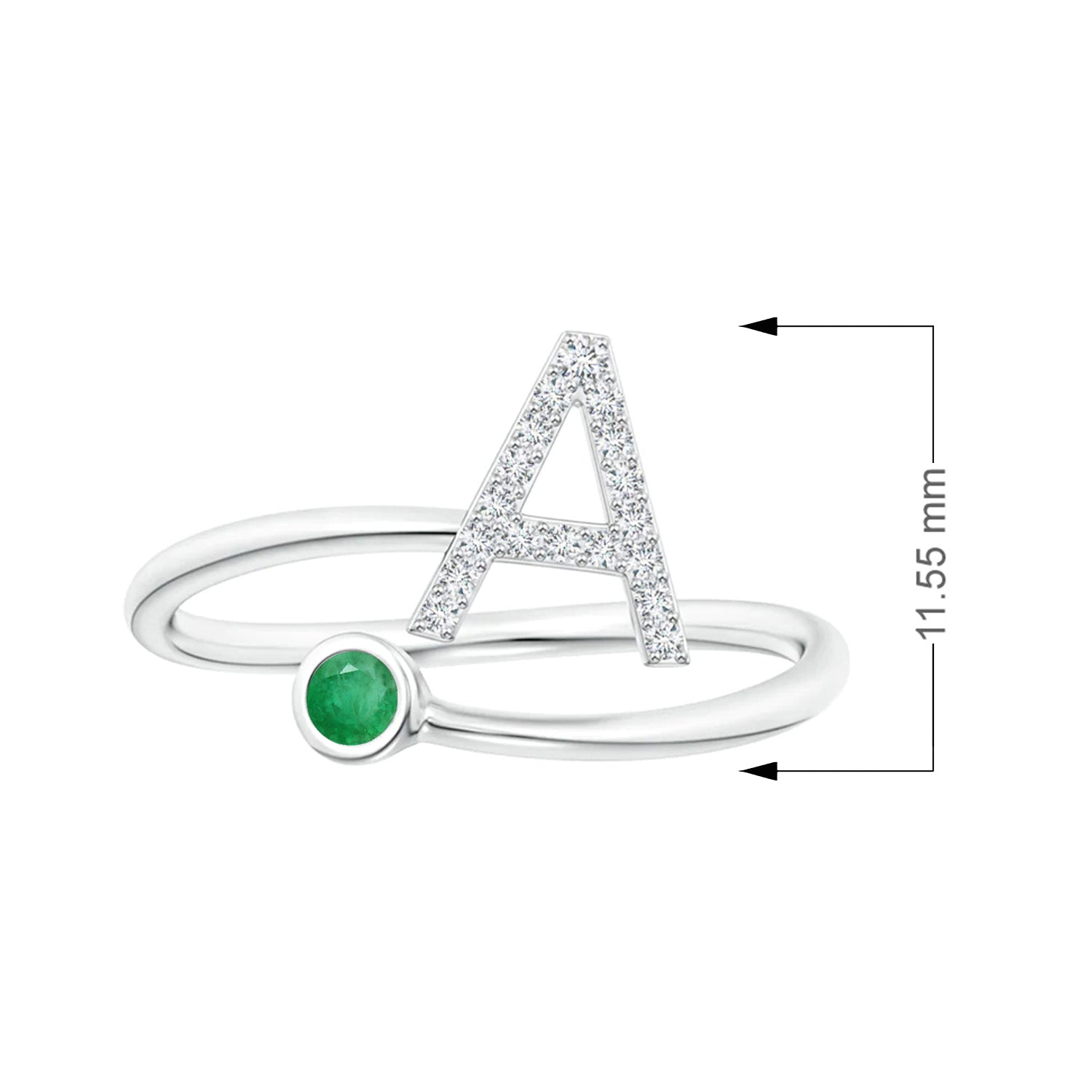 Emerald Initials Alphabet Ring - Sterling Silver