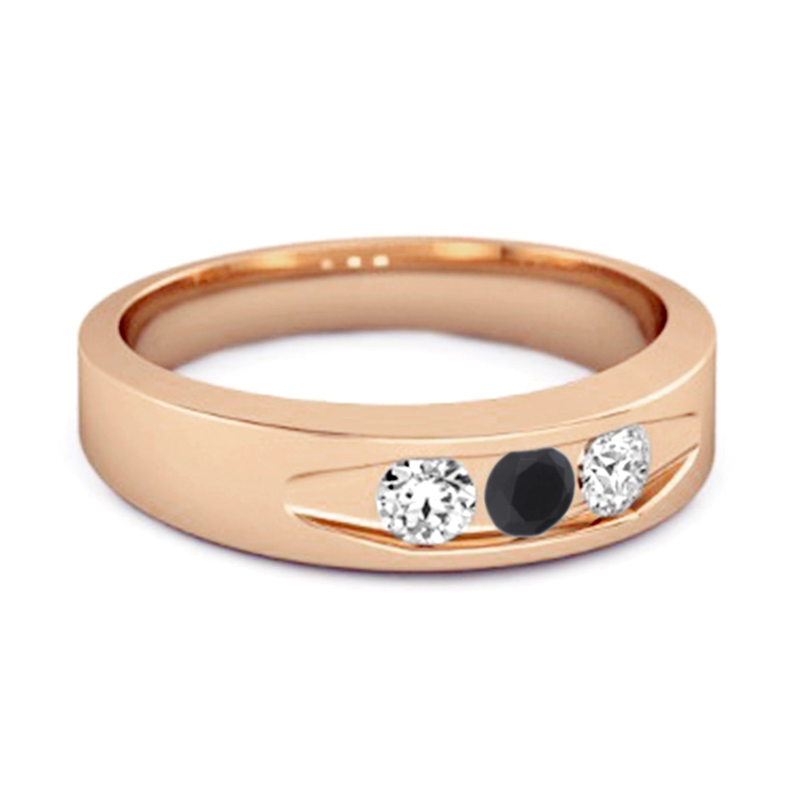Black Spinel Three Stone Band Ring - Sterling Silver