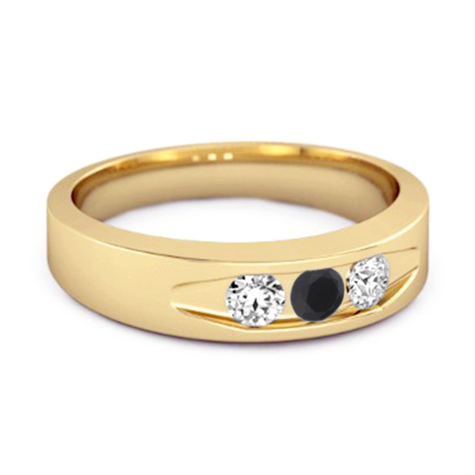 Black Spinel Three Stone Band Ring - Sterling Silver