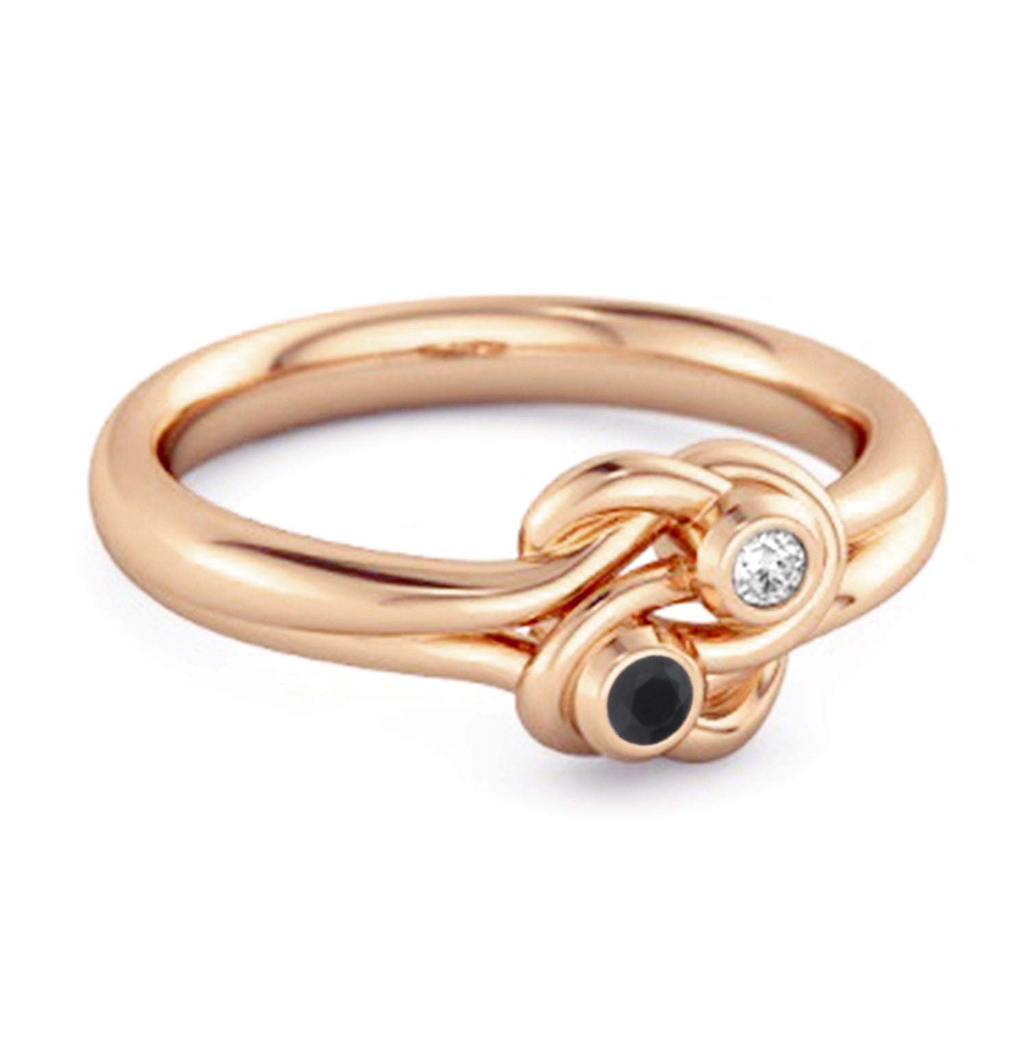 Anello di fidanzamento personalizzato Love Knot con spinello nero da 0,02 carati in argento 925