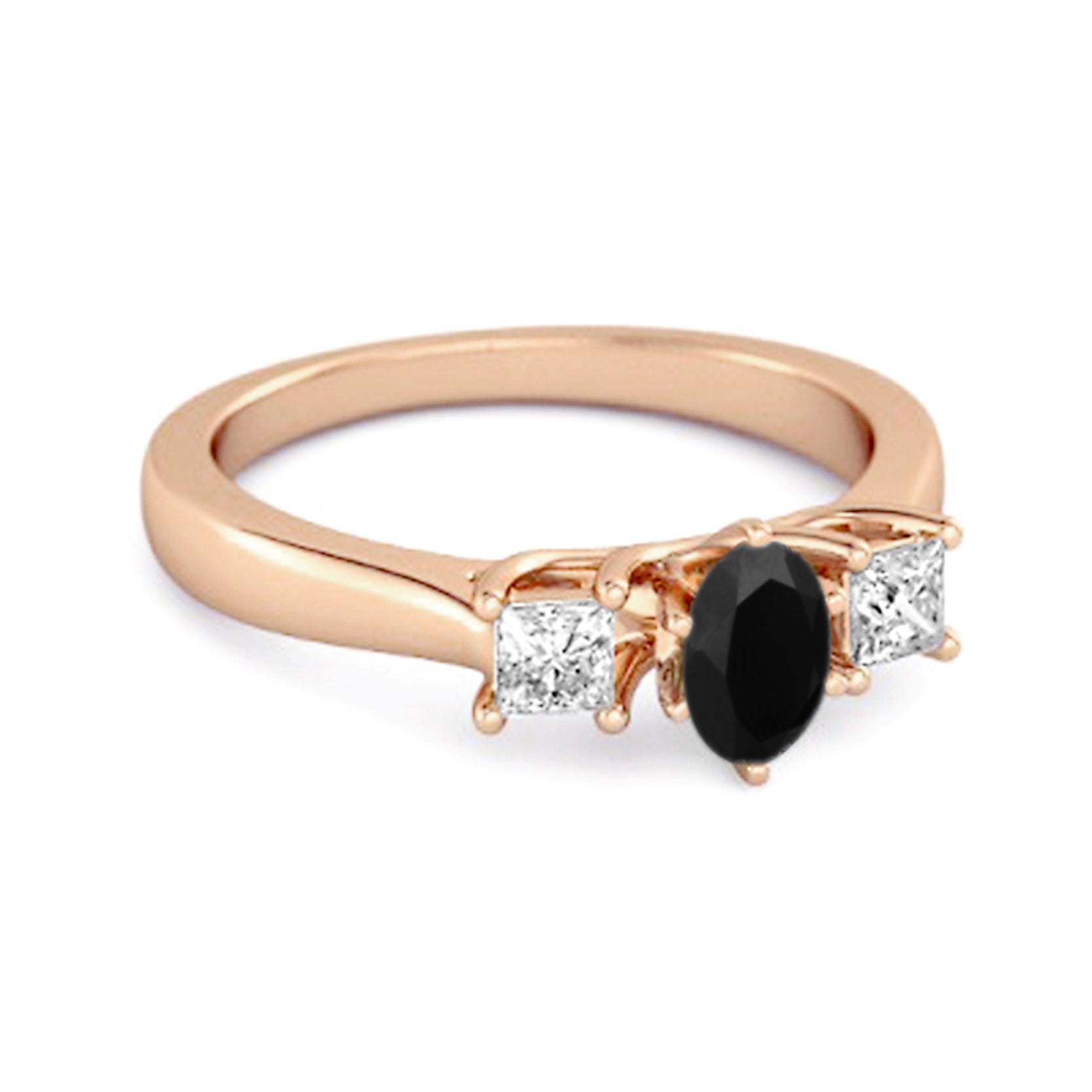 Black Spinel Elegant Three Stone Ring - Sterling Silver