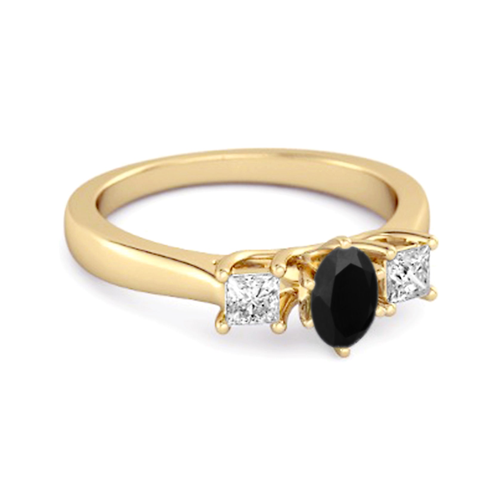 Black Spinel Elegant Three Stone Ring - Sterling Silver