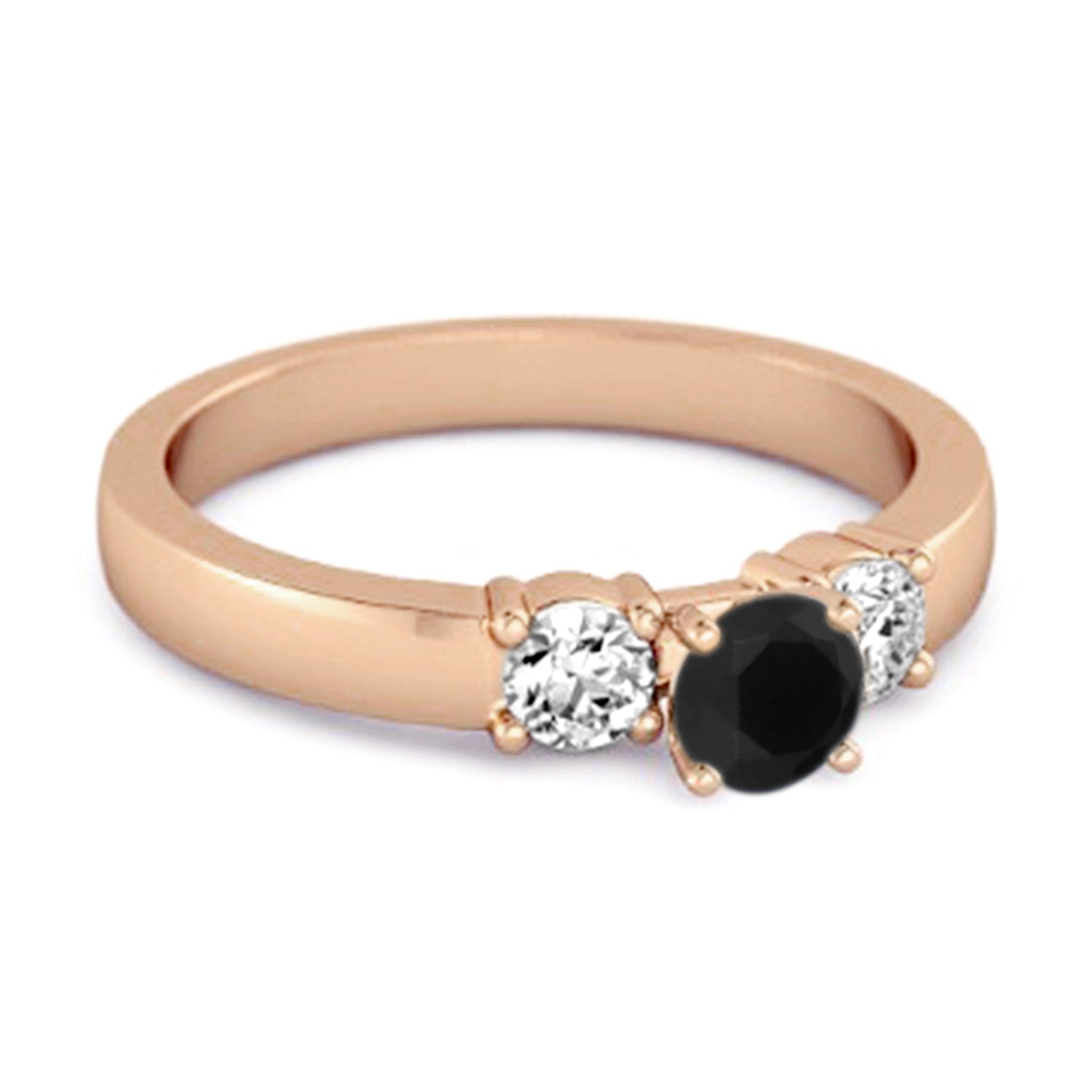 Black Spinel Elegant Three Stone Ring - Sterling Silver