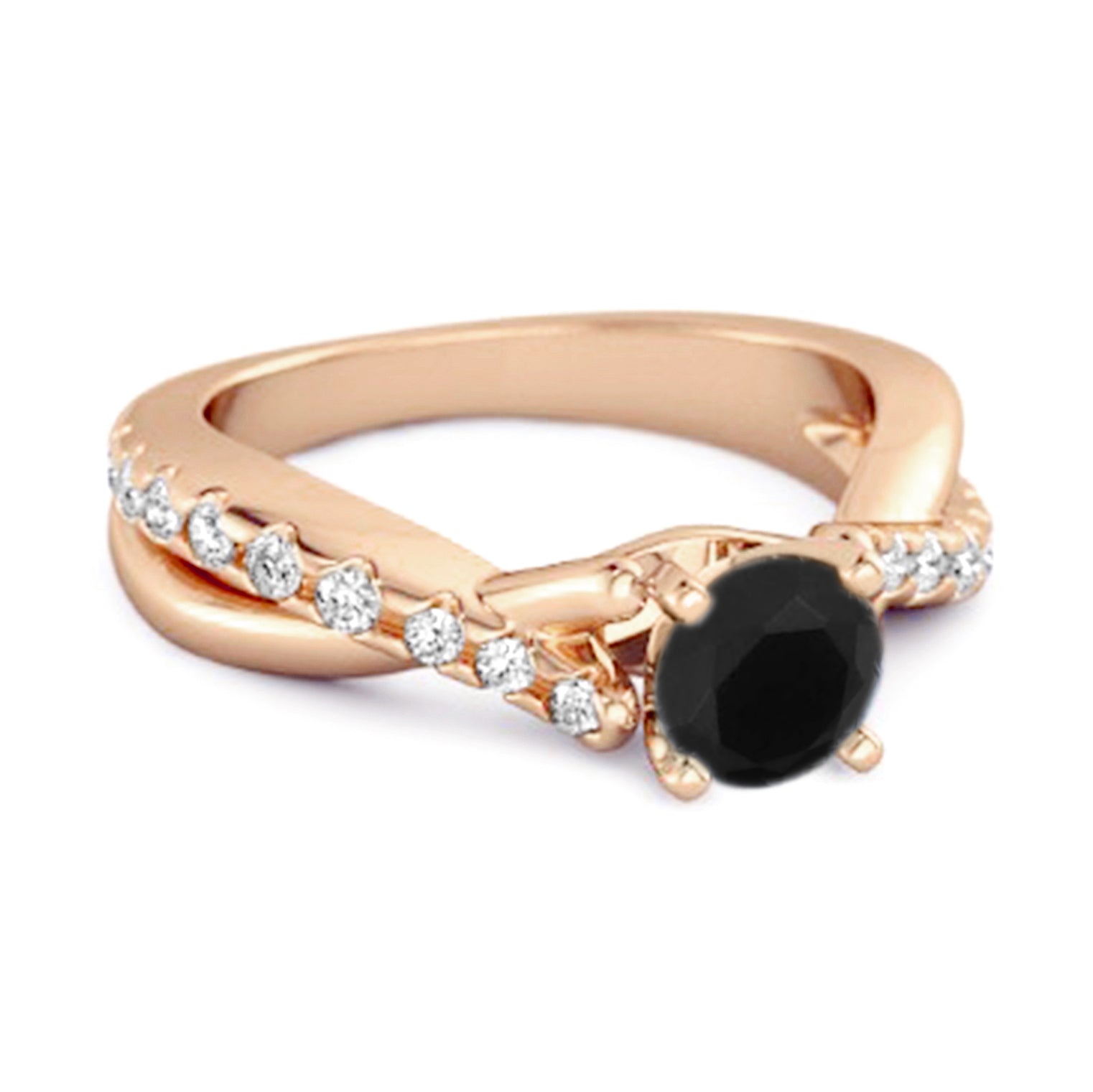 Anello con gambo intrecciato in argento sterling 925 con accenti di spinello nero
