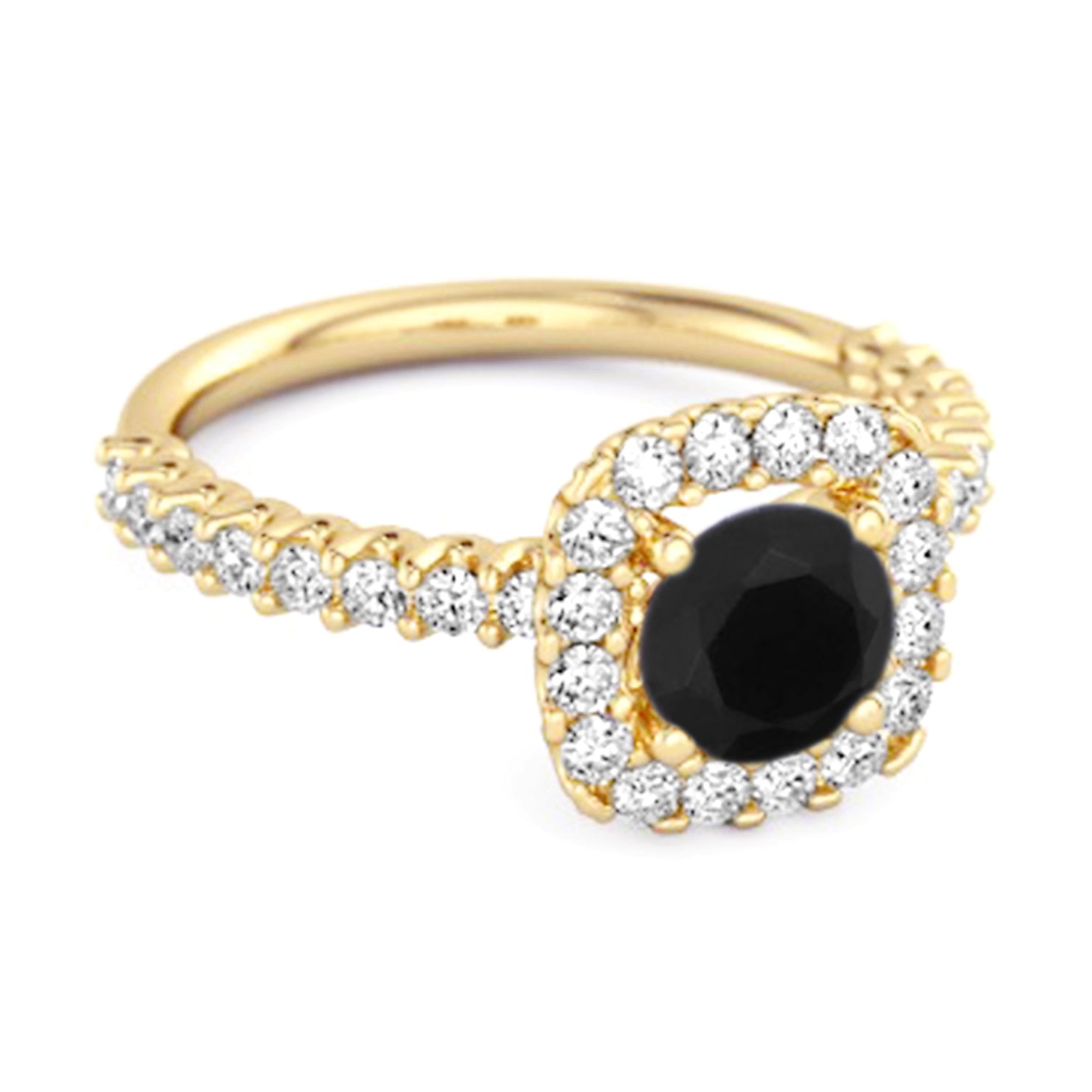 Black Spinel Round Cushion Halo Ring – Sterling Silver