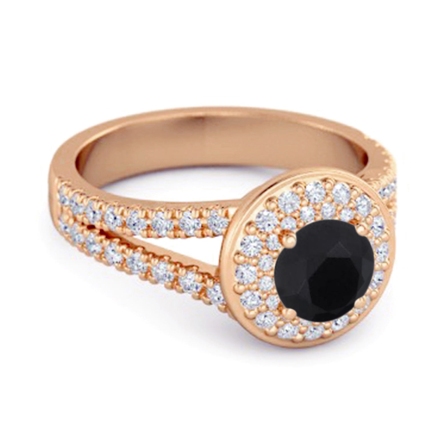 Black Spinel Double Halo Accents Ring – Sterling Silver