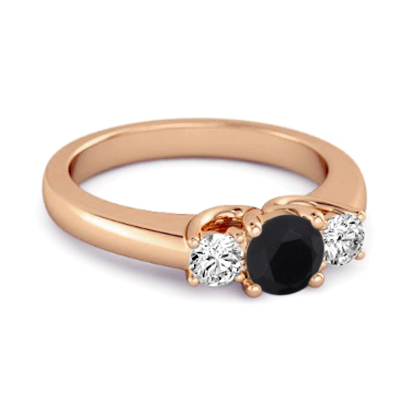 Black Spinel Round Three Stone Ring – Sterling Silver