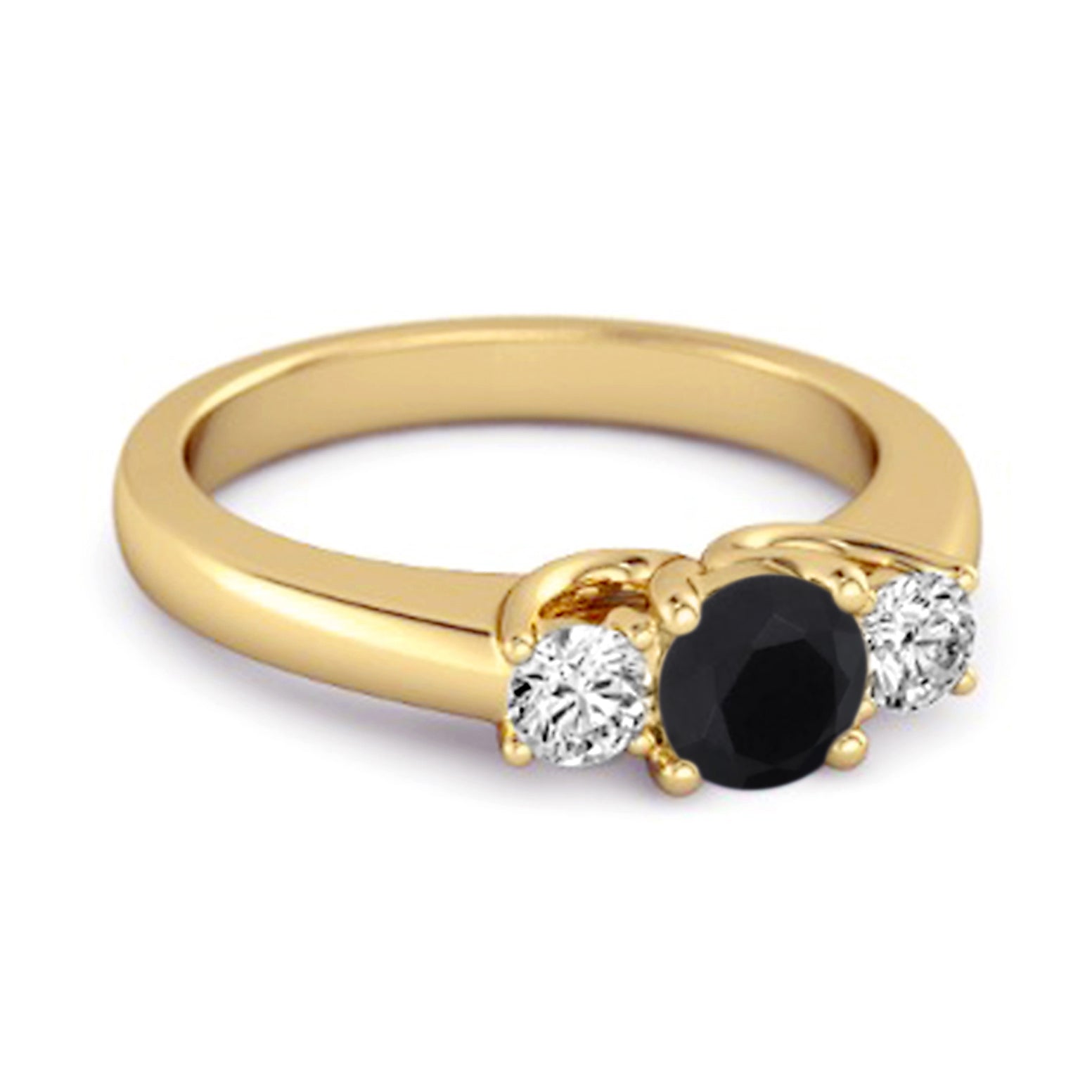 Black Spinel Round Three Stone Ring – Sterling Silver