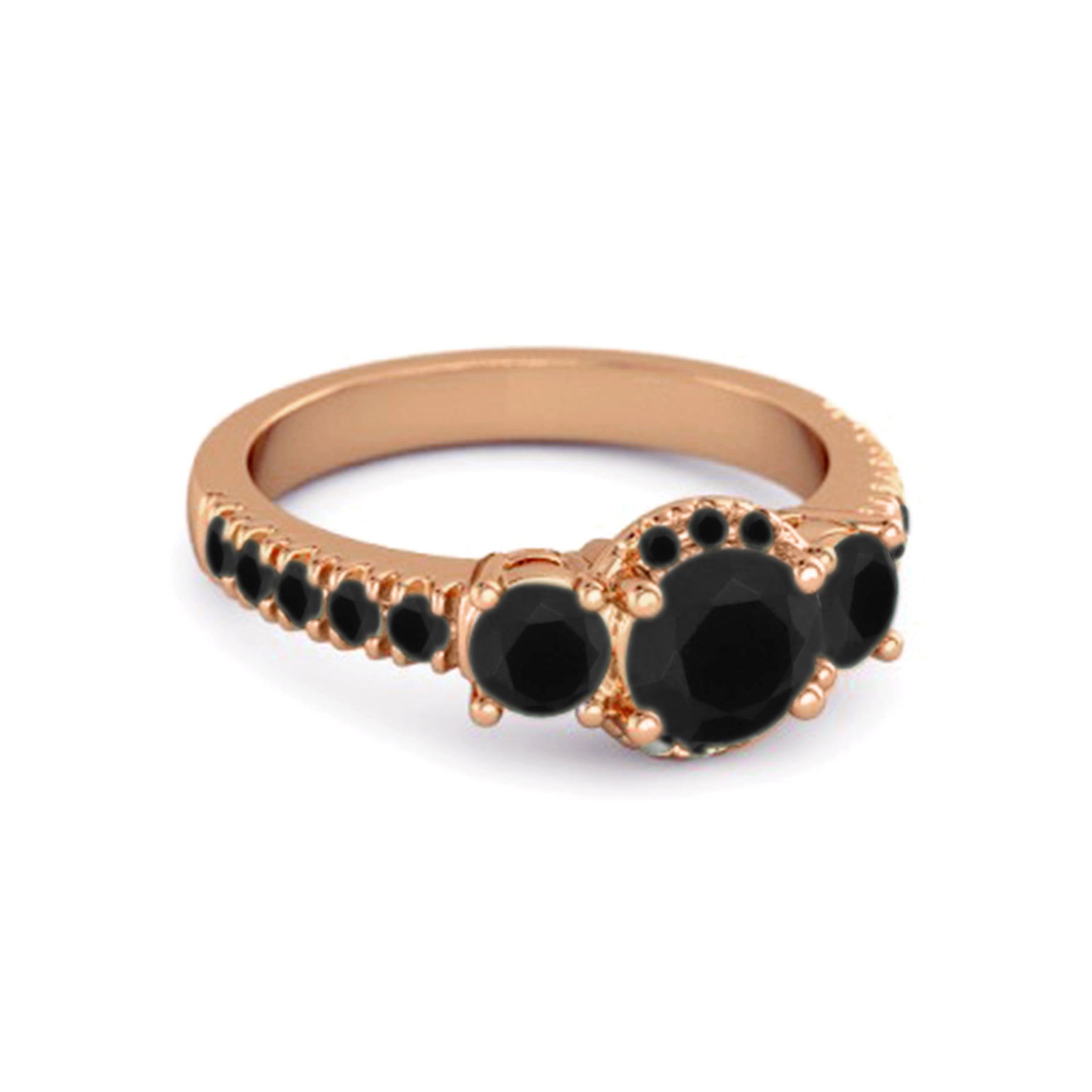 Three Stone Black Spinel Rare Cut 925 Sterling Silver Accent Ring
