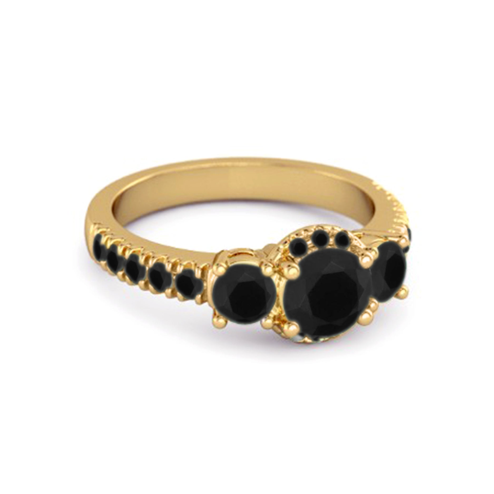 Three Stone Black Spinel Rare Cut 925 Sterling Silver Accent Ring