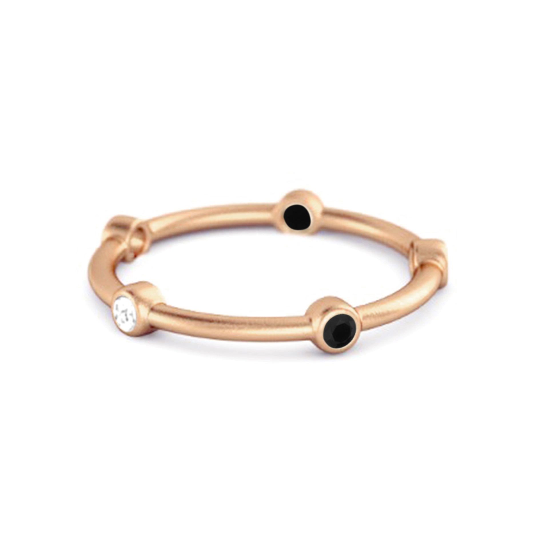 Black Spinel Bezel-Set Stacking Band Ring - Sterling Silver