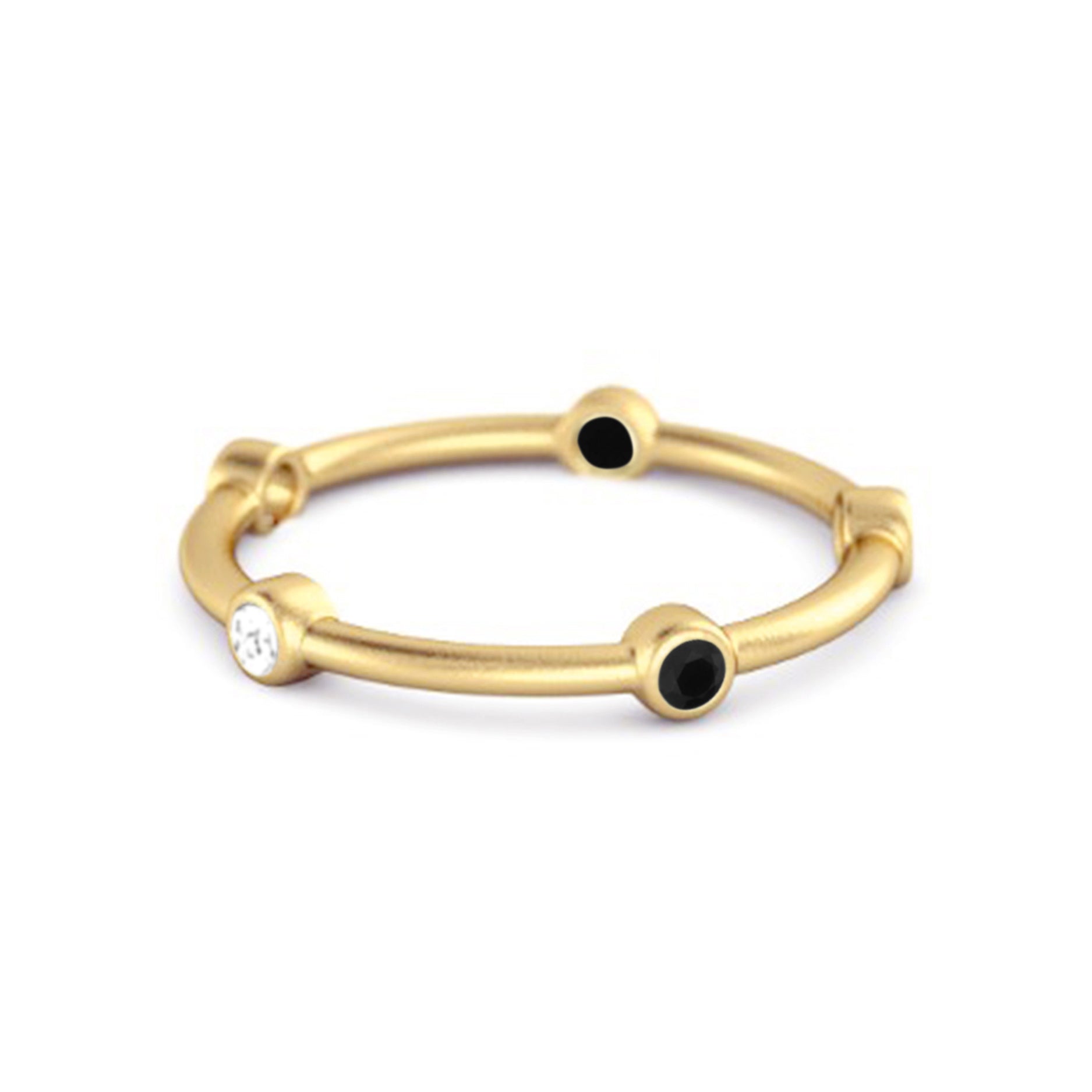 Black Spinel Bezel-Set Stacking Band Ring - Sterling Silver