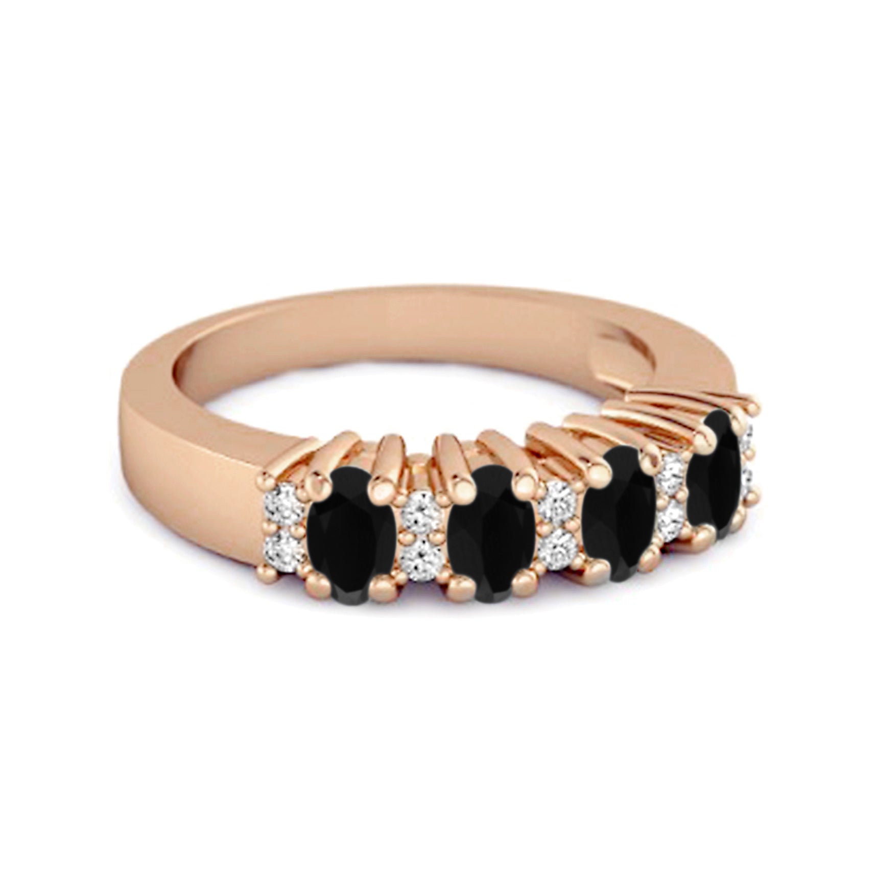 Black Spinel Oval Half Eternity Ring – Sterling Silver