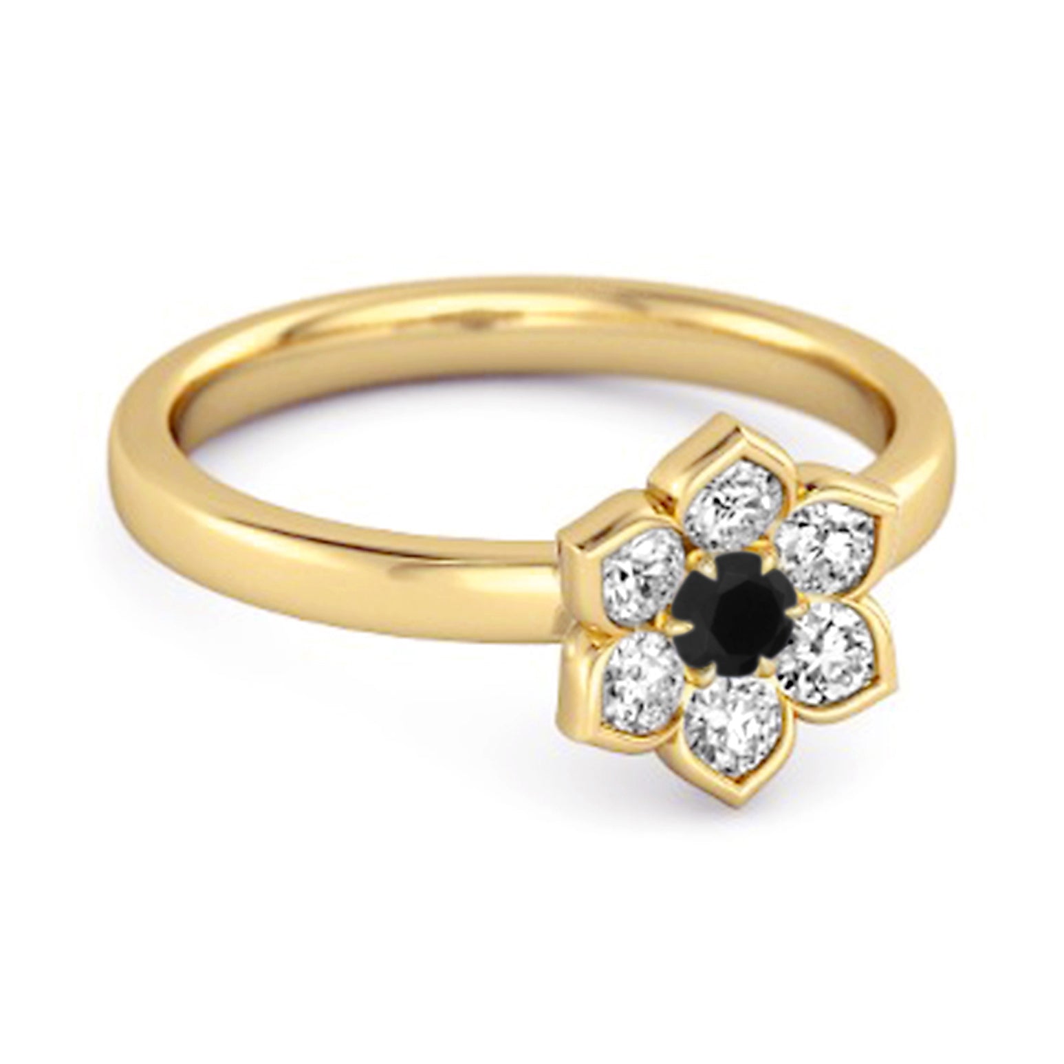 Black Spinel Floral Cluster Ring - Sterling Silver