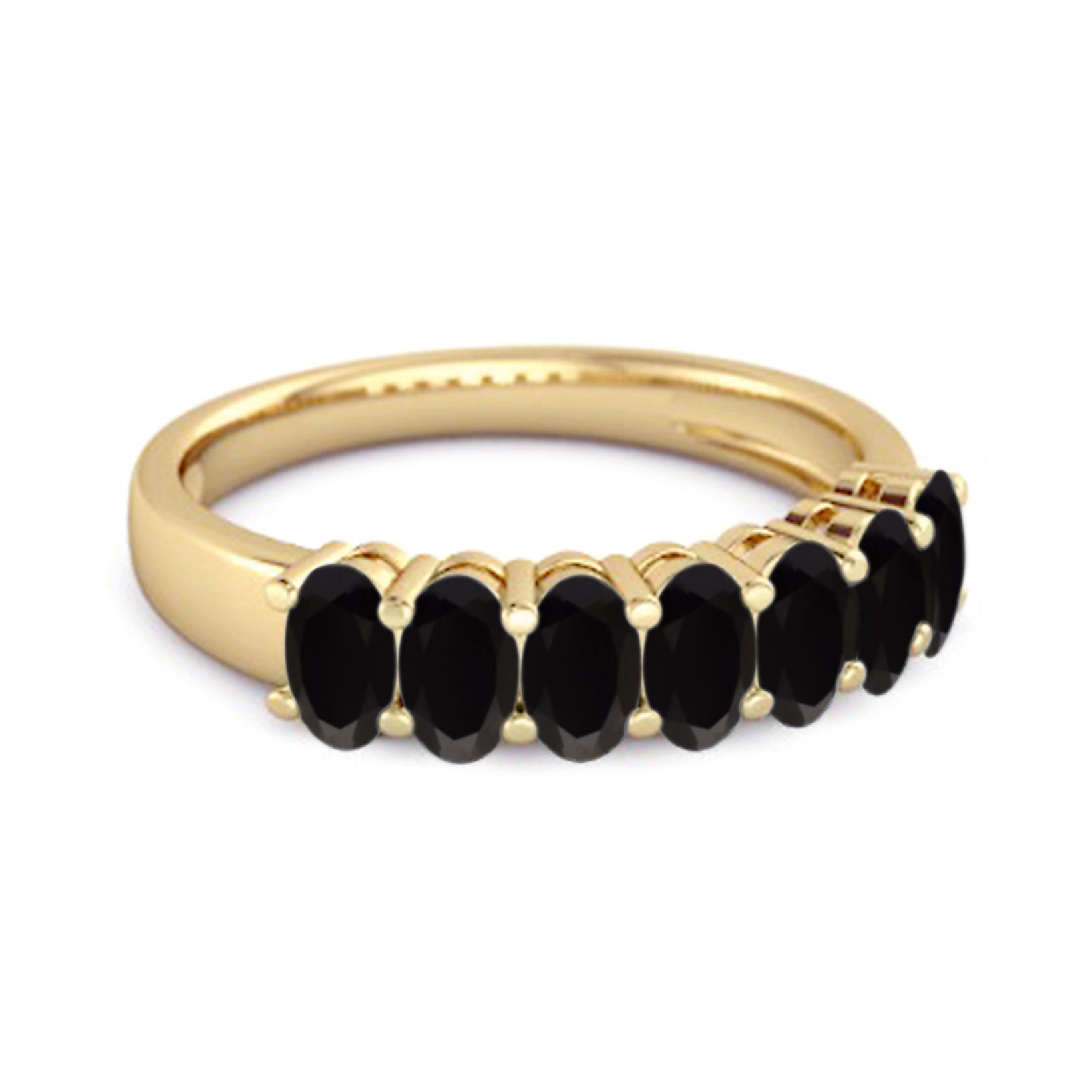 Black Spinel Oval Half Eternity Band Ring - Sterling Silver