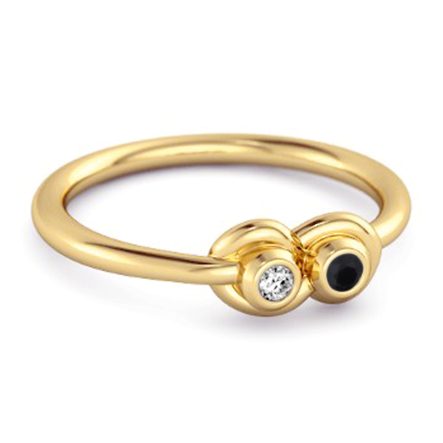 Black Spinel Twin Bezel Minimalist Ring - Sterling Silver
