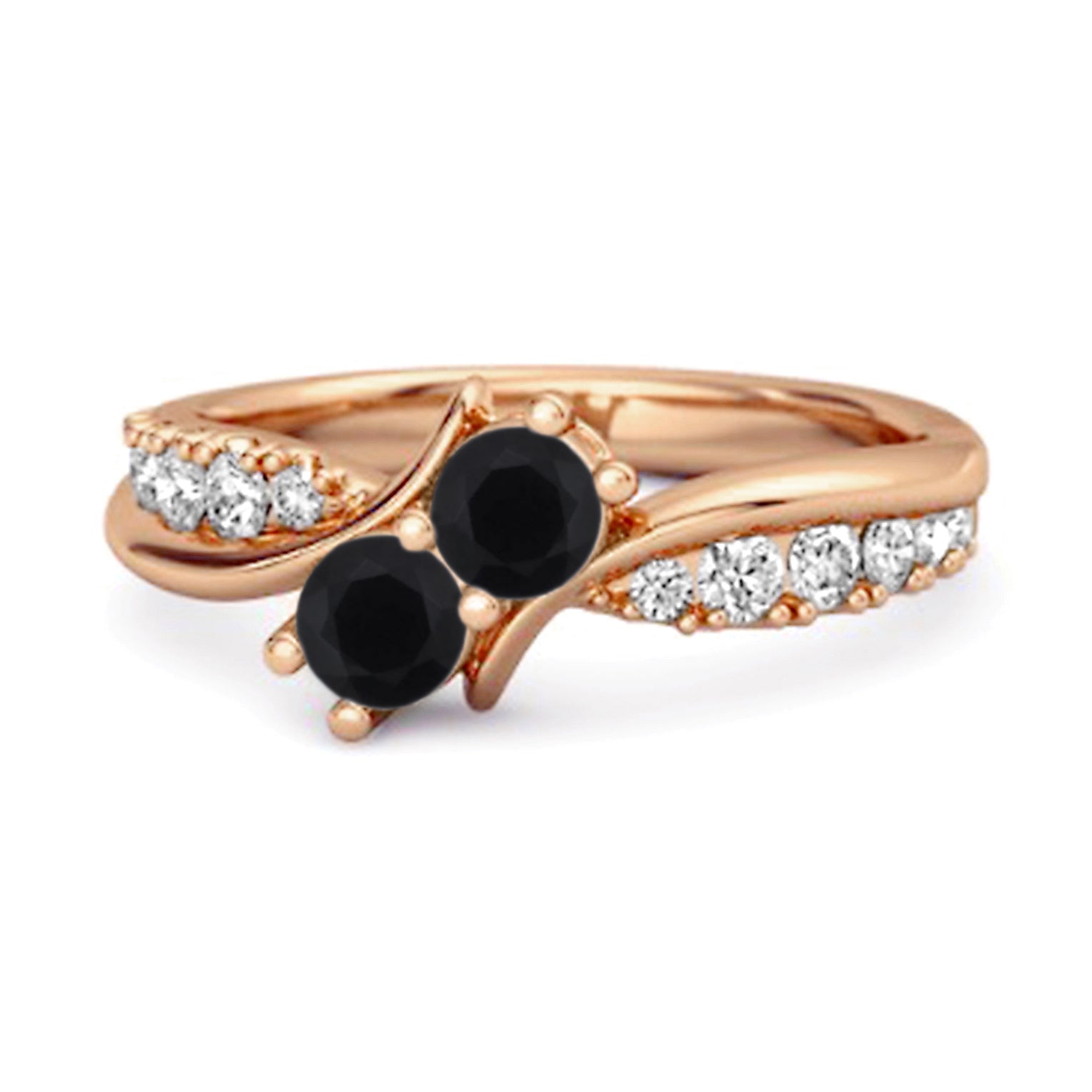 Black Spinel Twin Stone Pavé Bypass Ring - Sterling Silver