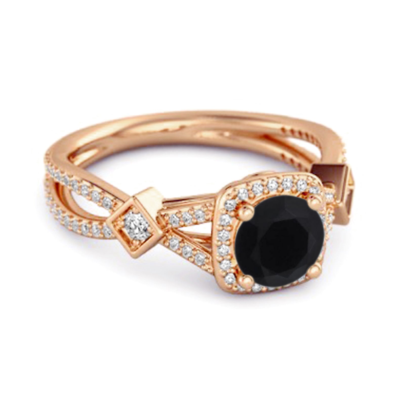Black Spinel Vintage Halo Art Deco Ring - Sterling Silver