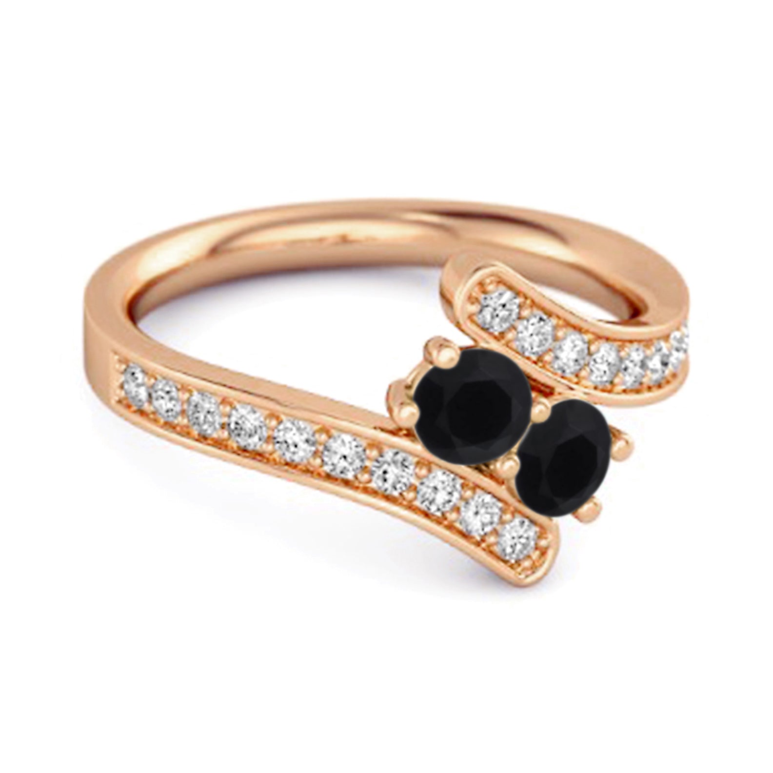 Black Spinel Twin Stone Pavé Bypass Ring - Sterling Silver
