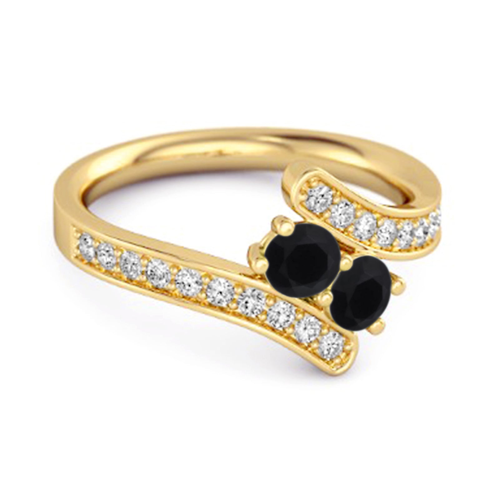 Black Spinel Twin Stone Pavé Bypass Ring - Sterling Silver