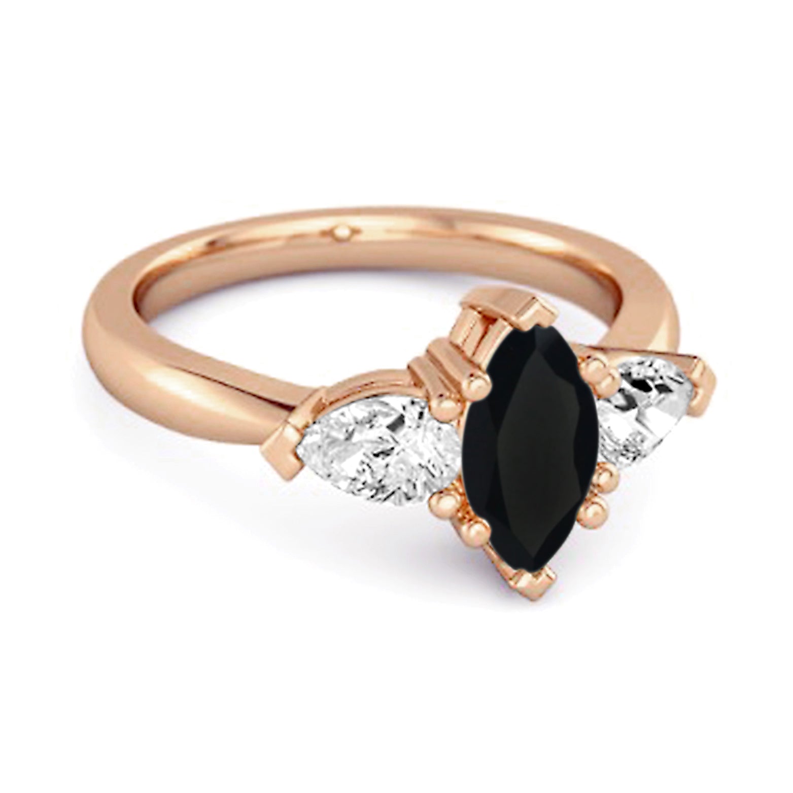 Black Spinel Trio Stone Tapered Ring - Sterling Silver