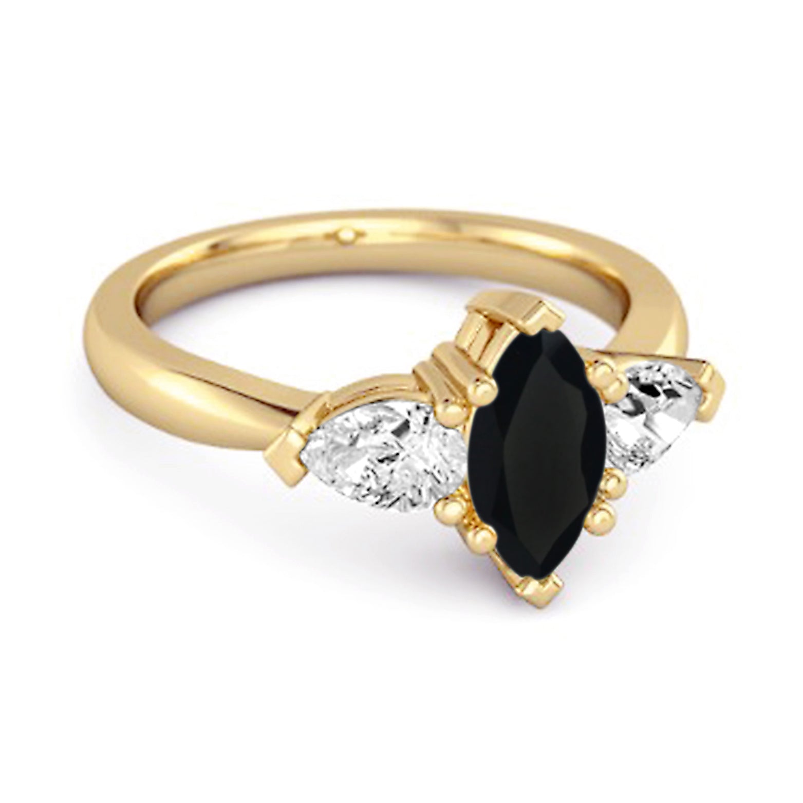 Black Spinel Trio Stone Tapered Ring - Sterling Silver