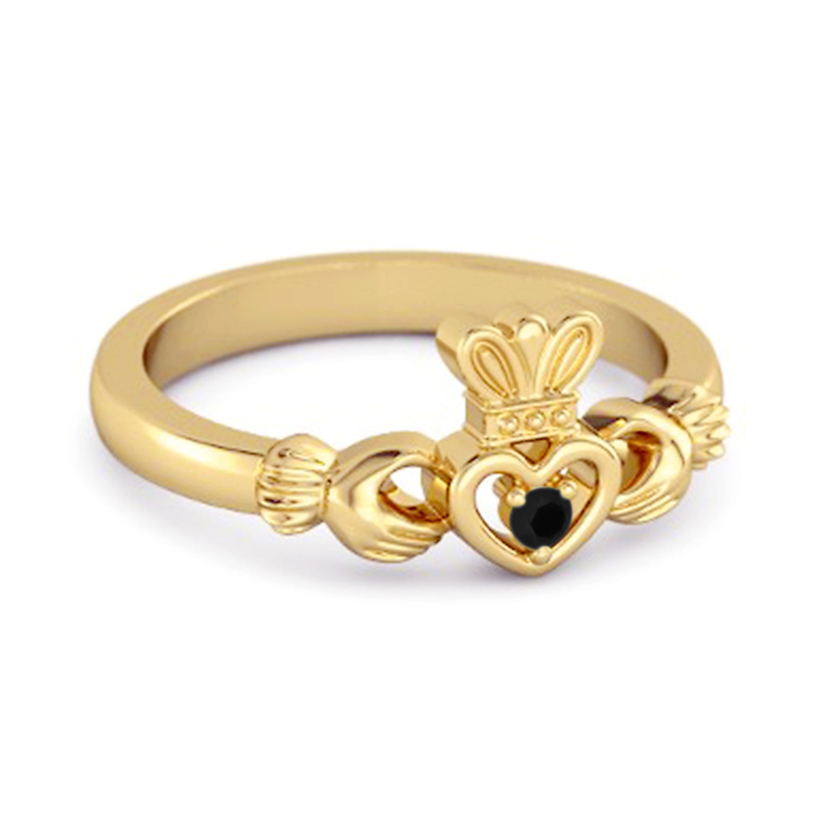 Black Spinel Claddagh Irish Heritage Symbol Ring - Sterling Silver
