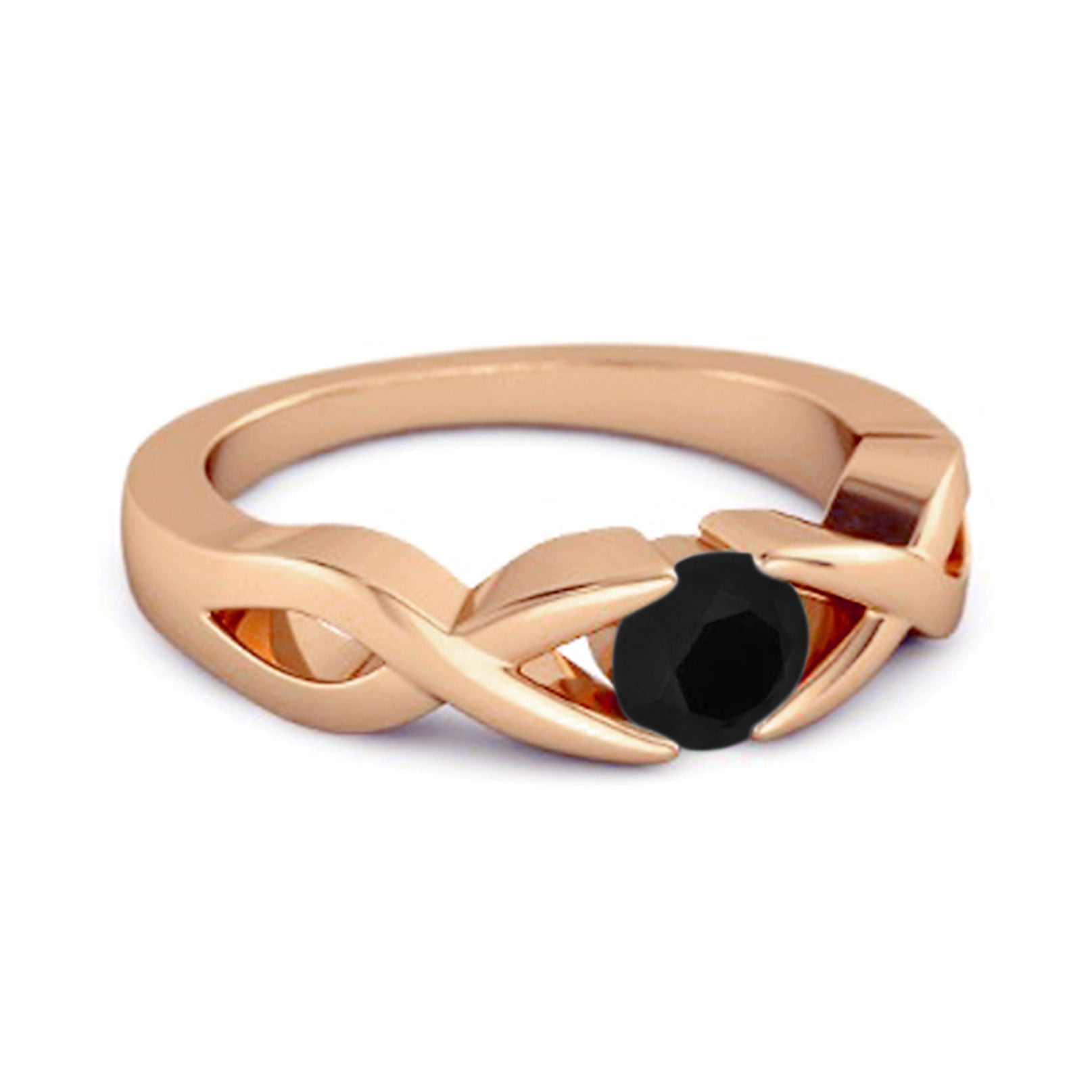 Black Spinel Twisted Vine Band Ring - Sterling Silver