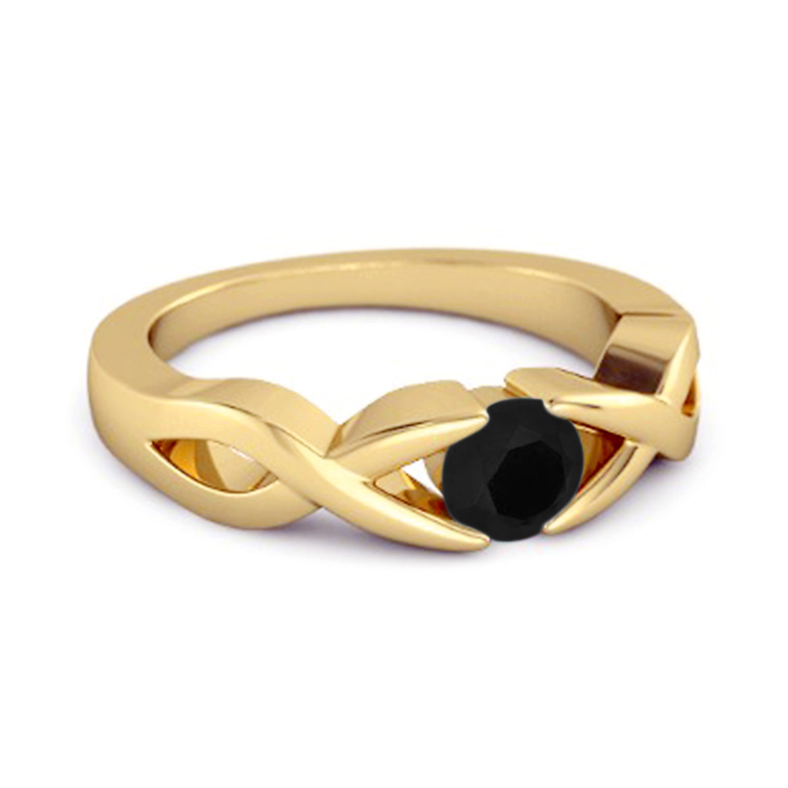 Black Spinel Twisted Vine Band Ring - Sterling Silver