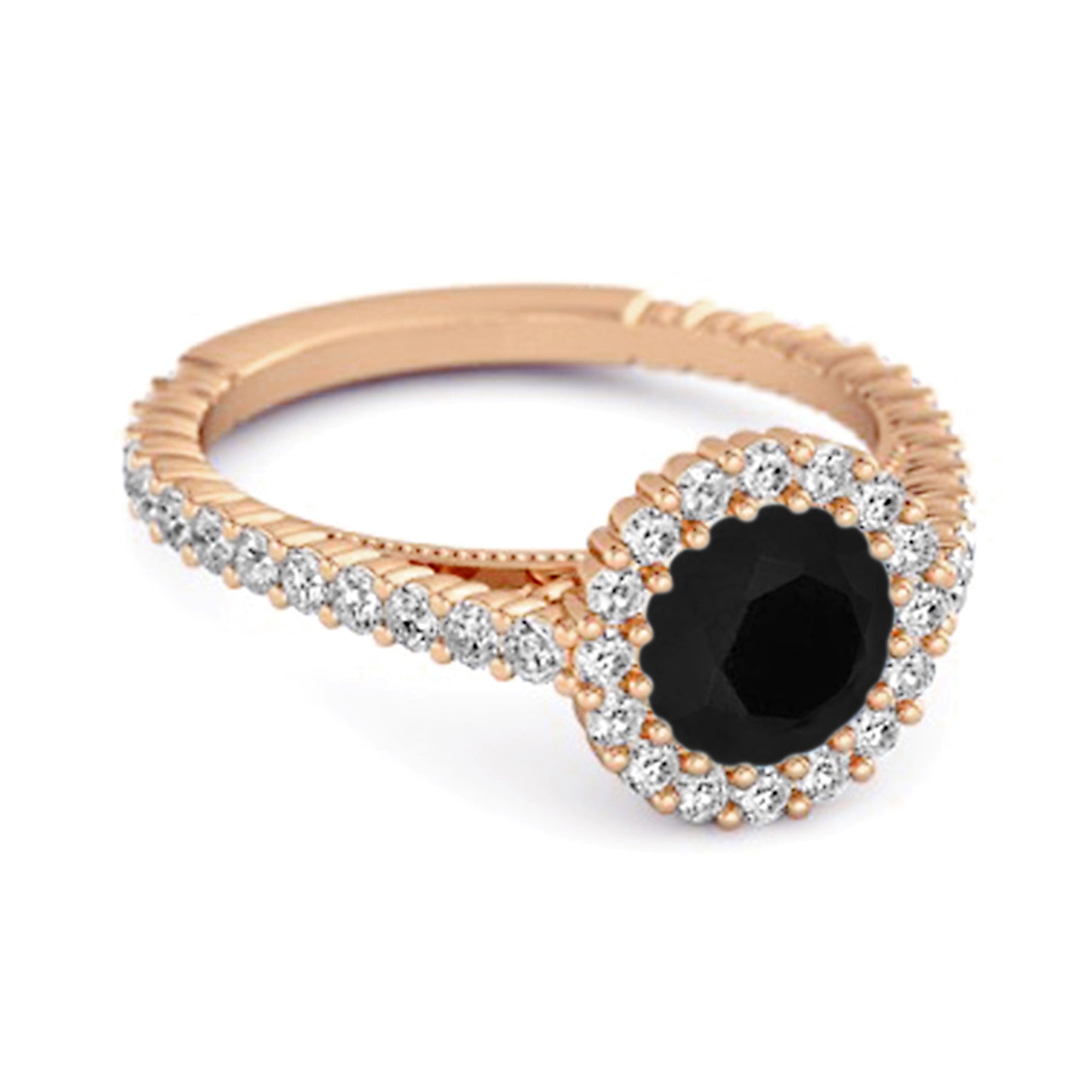 Black Spinel Halo Pavé Engagement Ring - Sterling Silver