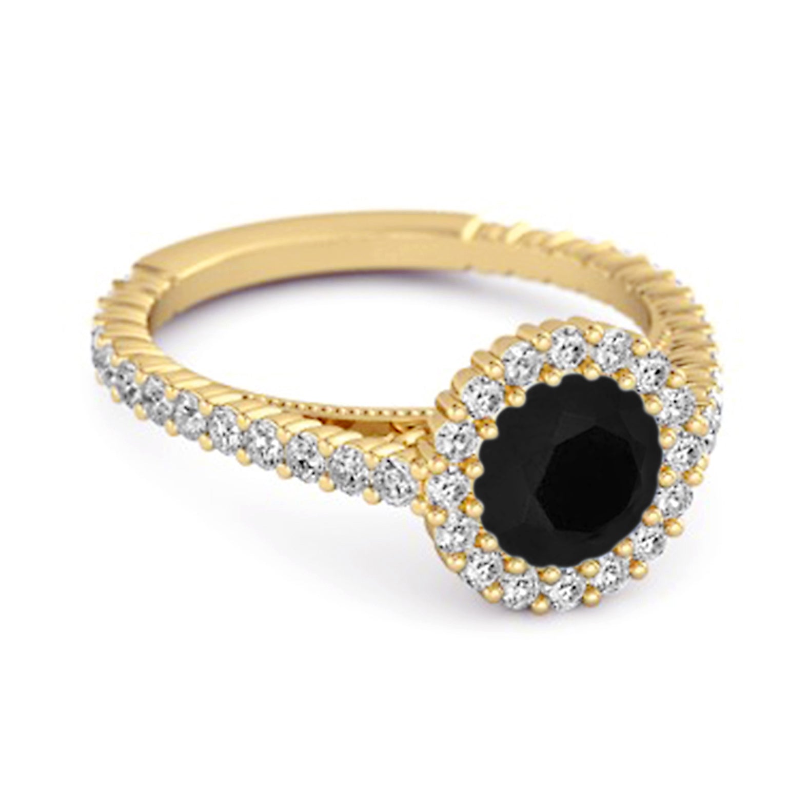 Black Spinel Halo Pavé Engagement Ring - Sterling Silver