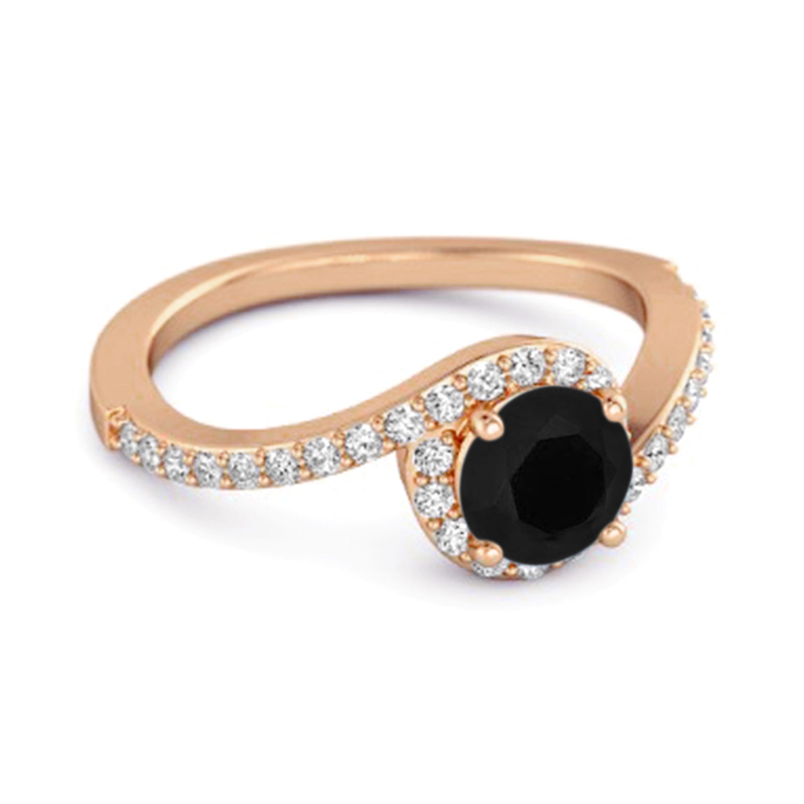 Black Spinel Halo Twist Pavé Band Ring - Sterling Silver