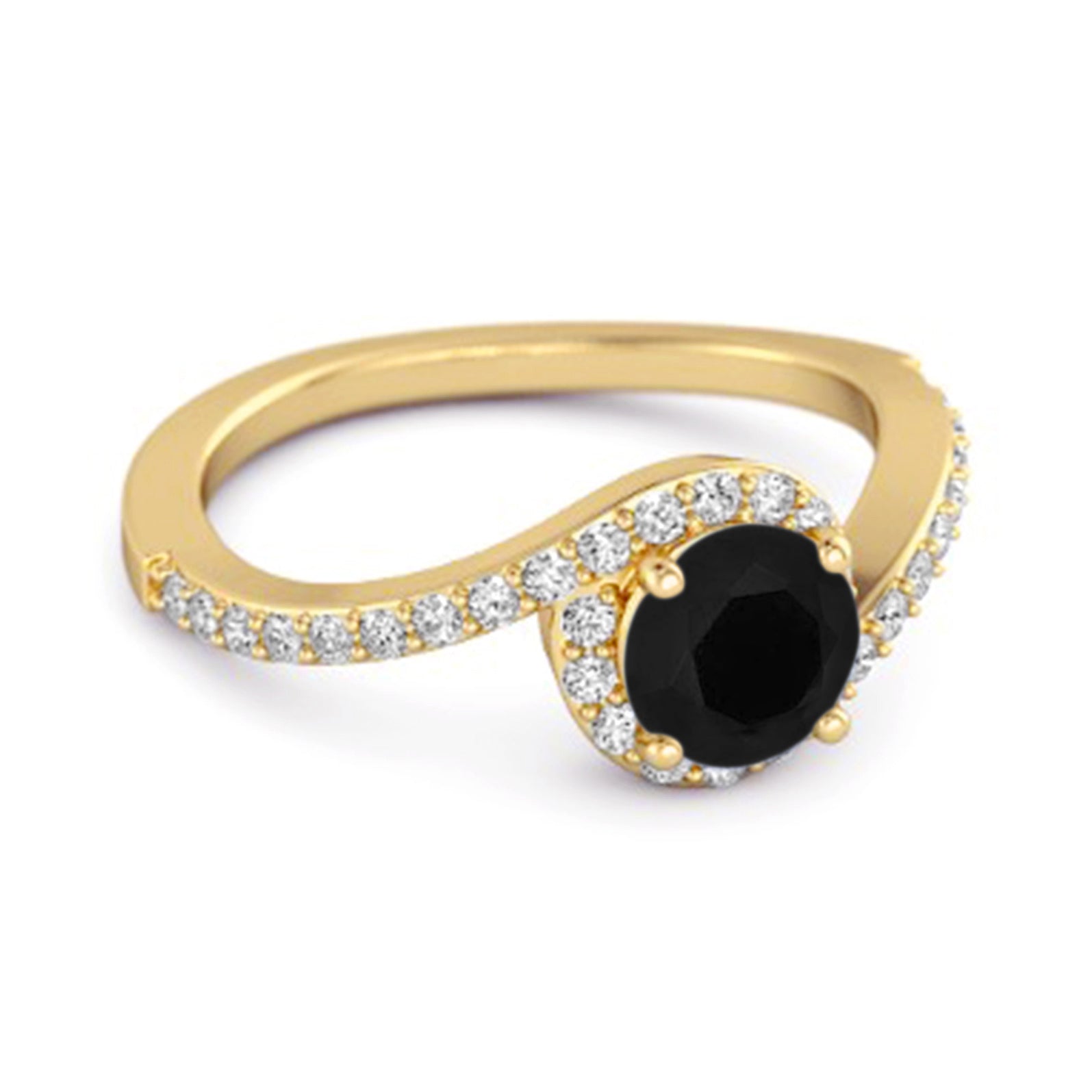 Black Spinel Halo Twist Pavé Band Ring - Sterling Silver