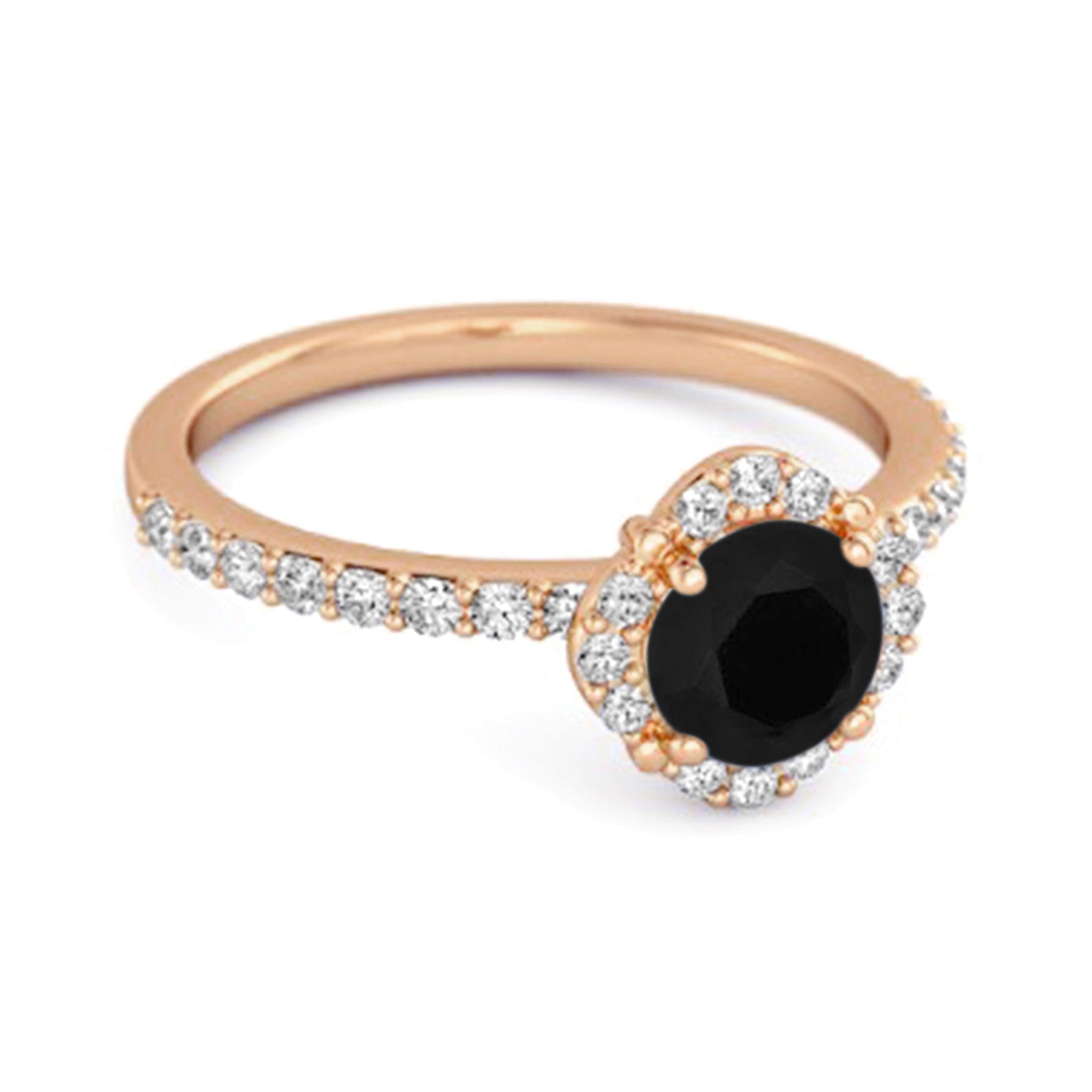 Black Spinel Floral Halo Pavé Ring - Sterling Silver