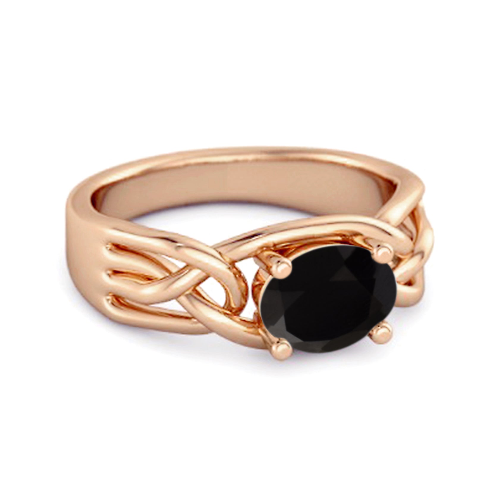 Black Spinel Celtic Woven Band Ring - Sterling Silver