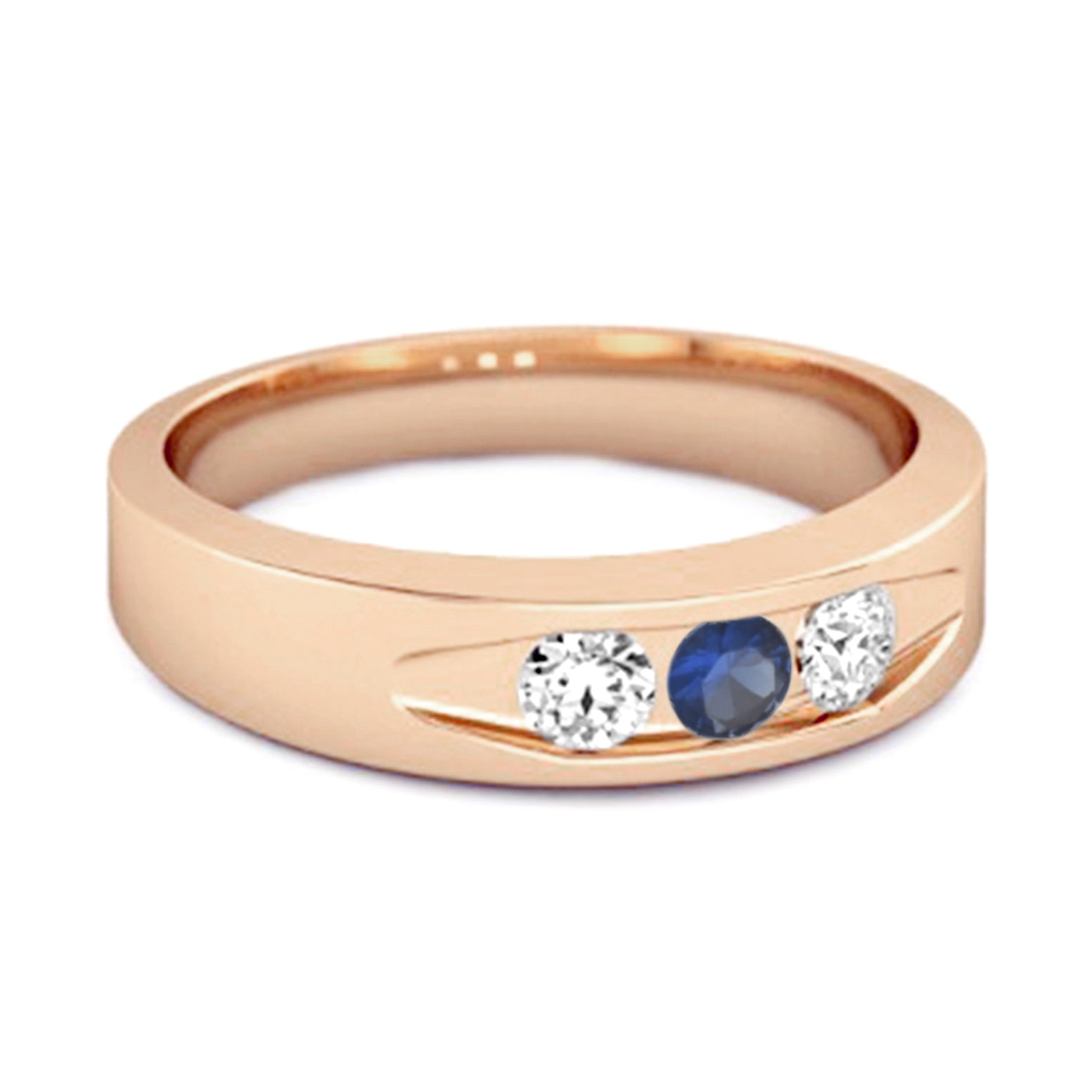 Blue Sapphire Three Stone Band Ring - Sterling Silver
